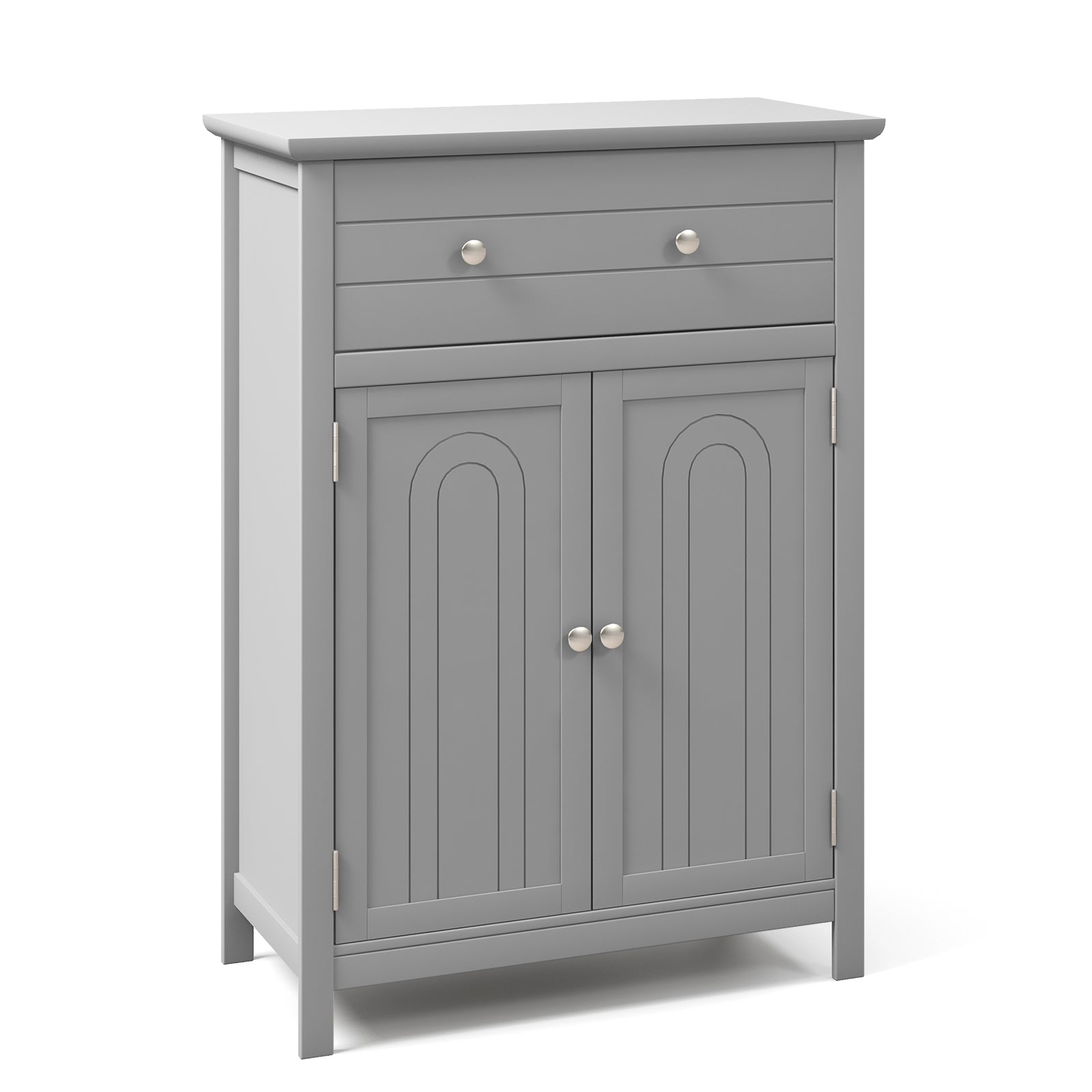 Freestanding Floor Storage Cabinet with Drawer and Adjustable Shelf-Grey