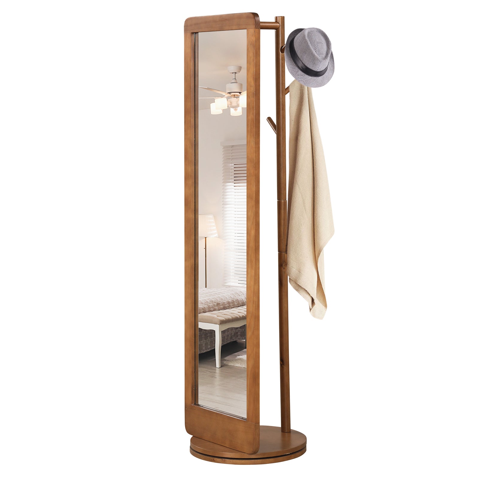 Full Length 2-in-1 Freestanding Dressing Mirror with Coat Rack-Brown