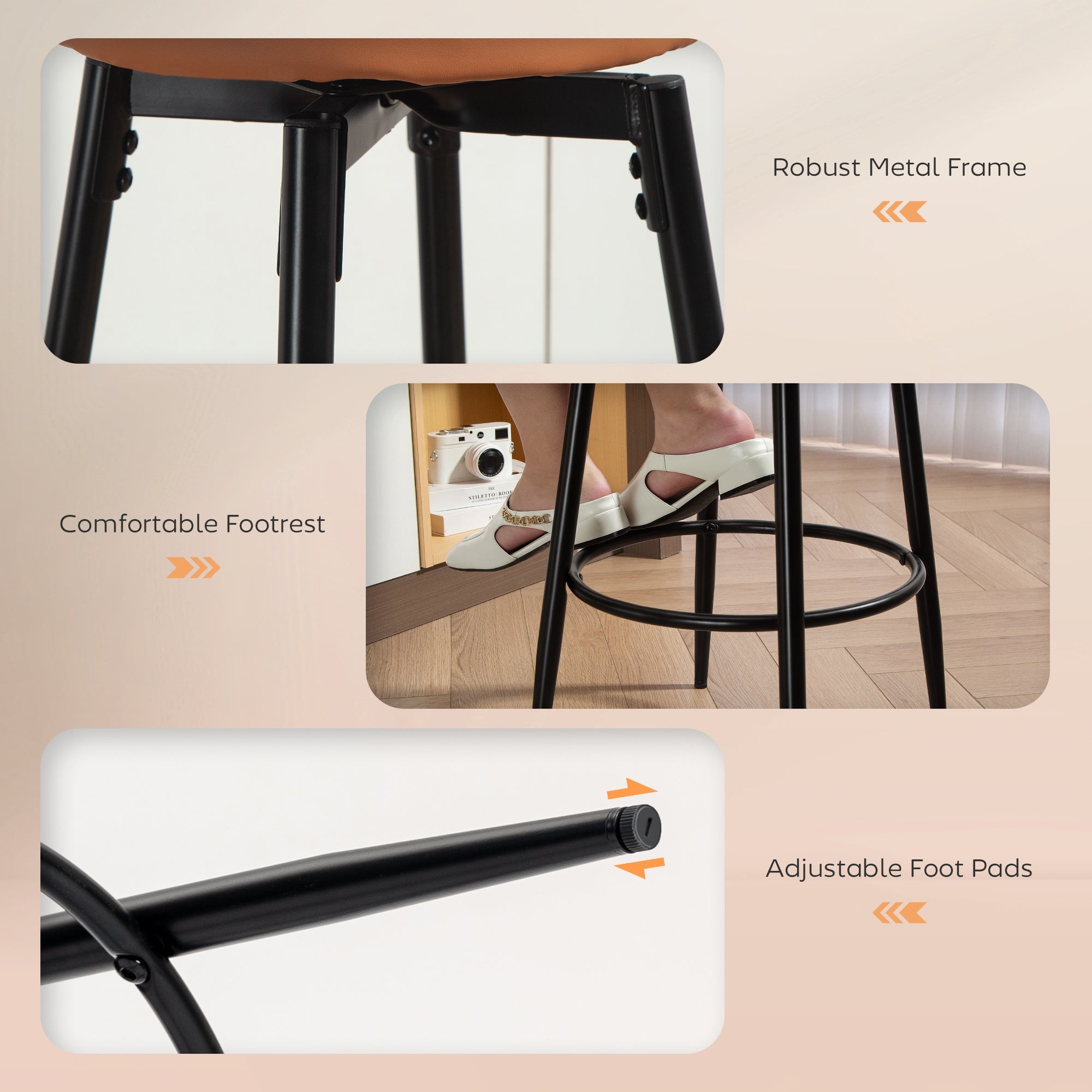 HOMCOM Set of Two Faux Leather Bar Stools - Brown/Black