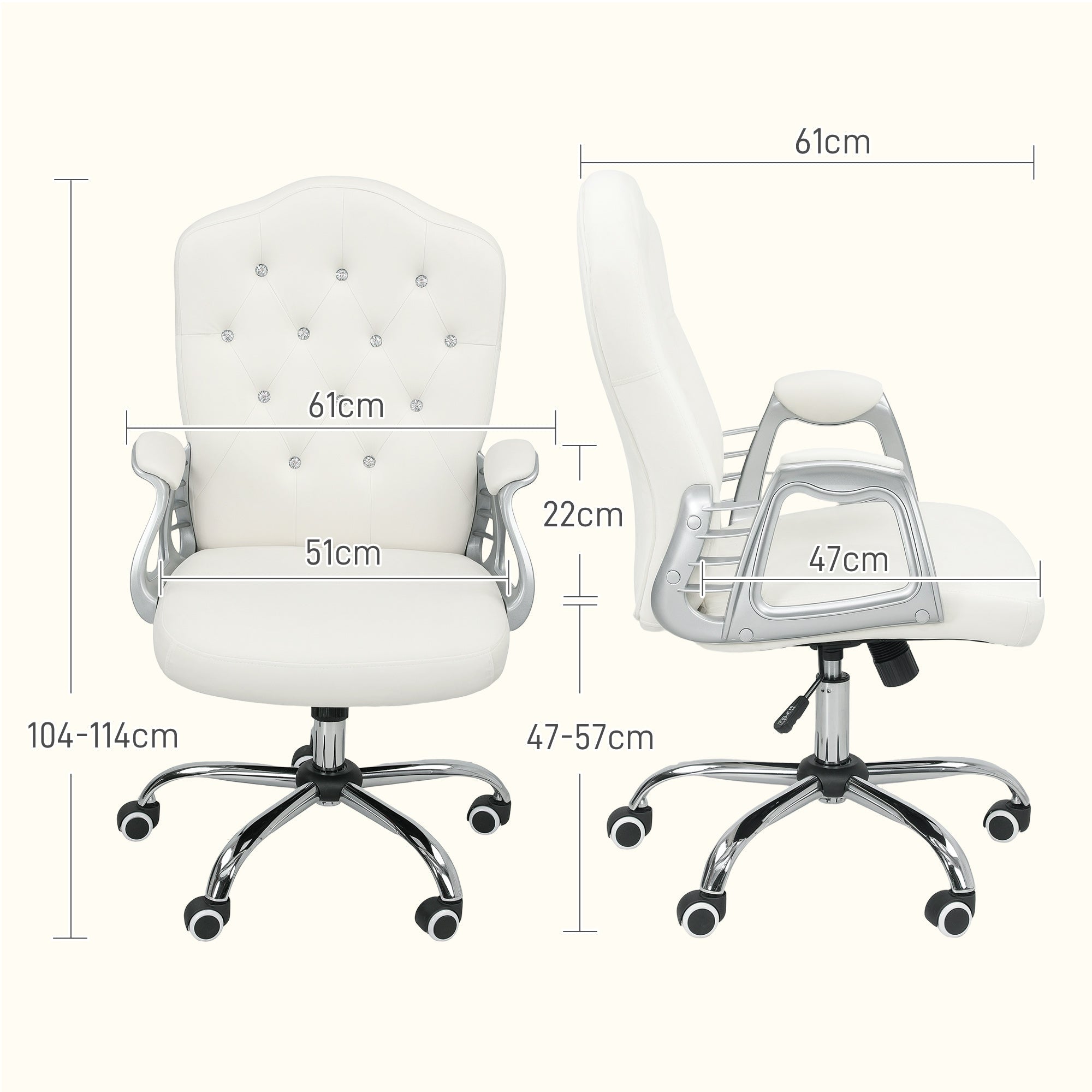 Vinsetto Velvet-Feel Work Chair, with Diamante Back - Cream