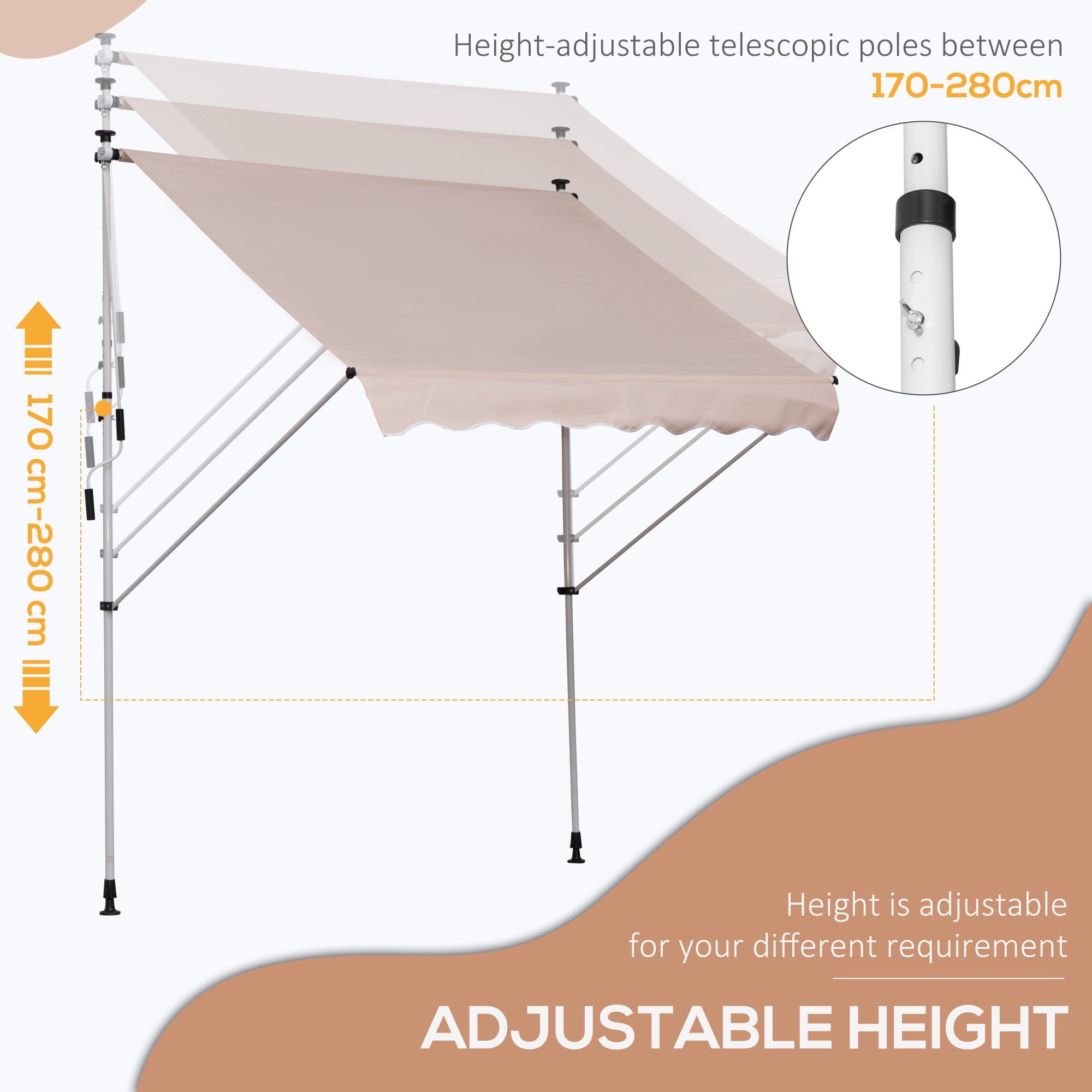 Outsunny 2x1.5m Adjustable Outdoor Aluminium Frame Awning Beige