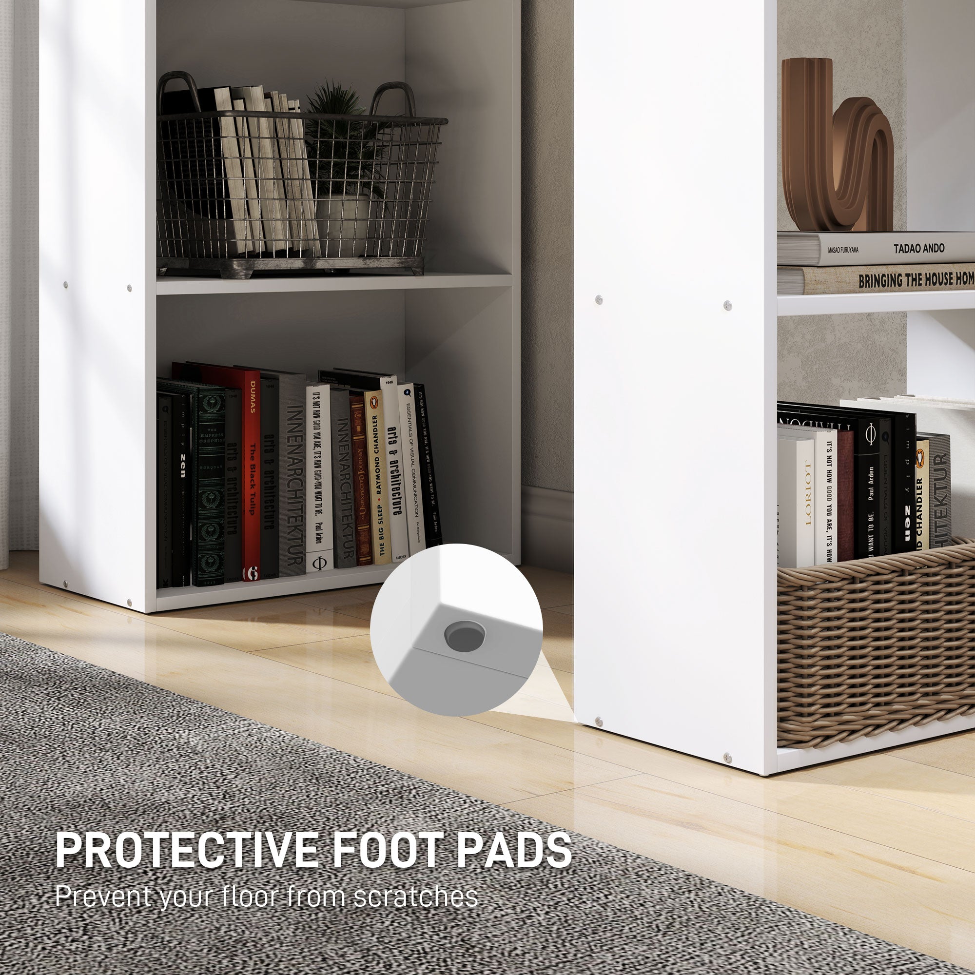 HOMCOM 120cm Computer Desk, Wooden PC Laptop Table with 6-Tier Storage Bookshelves, Home Office Working Study Desk, Writing Workstation, White