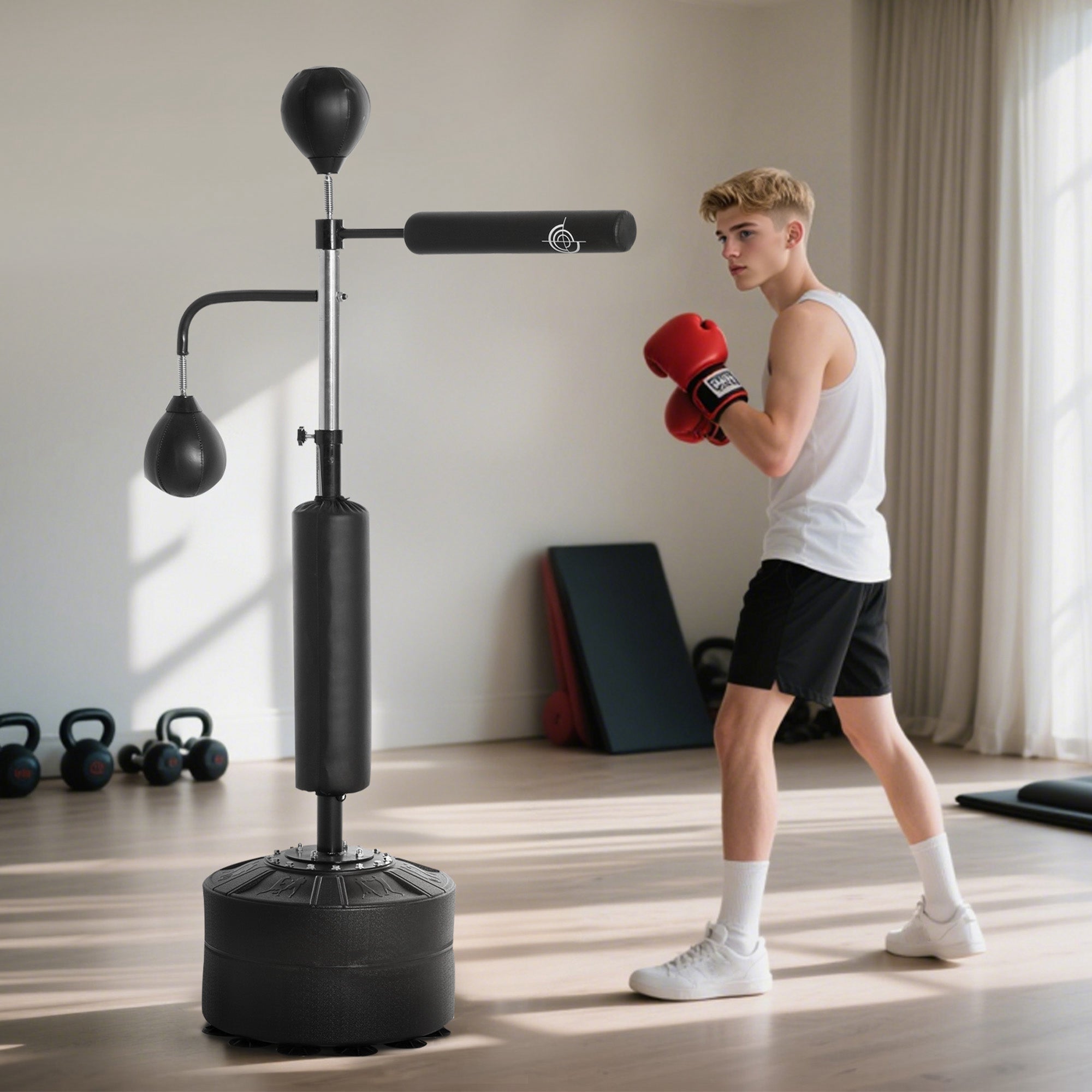 HOMCOM 4-in-1 Boxing Punching Bag, Freestanding with 2 Speed Bals, 360√Ç¬∞ Reflex Bar, 160-230cm Adjustable Height, Black