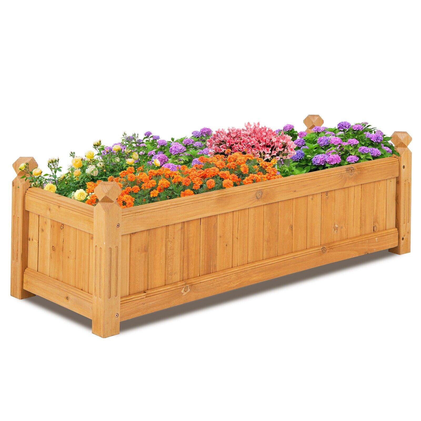 Wooden Raised Garden Bed with Drainage System-Natural