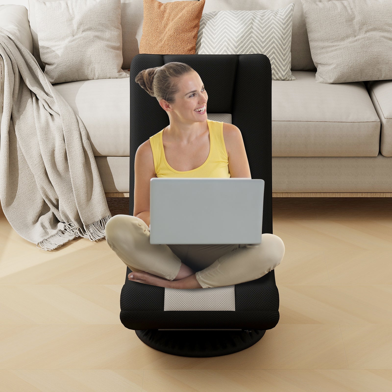 360¬∞ Swivel Gaming Chair 4 Position Adjustable Folding Floor Sofa-Grey