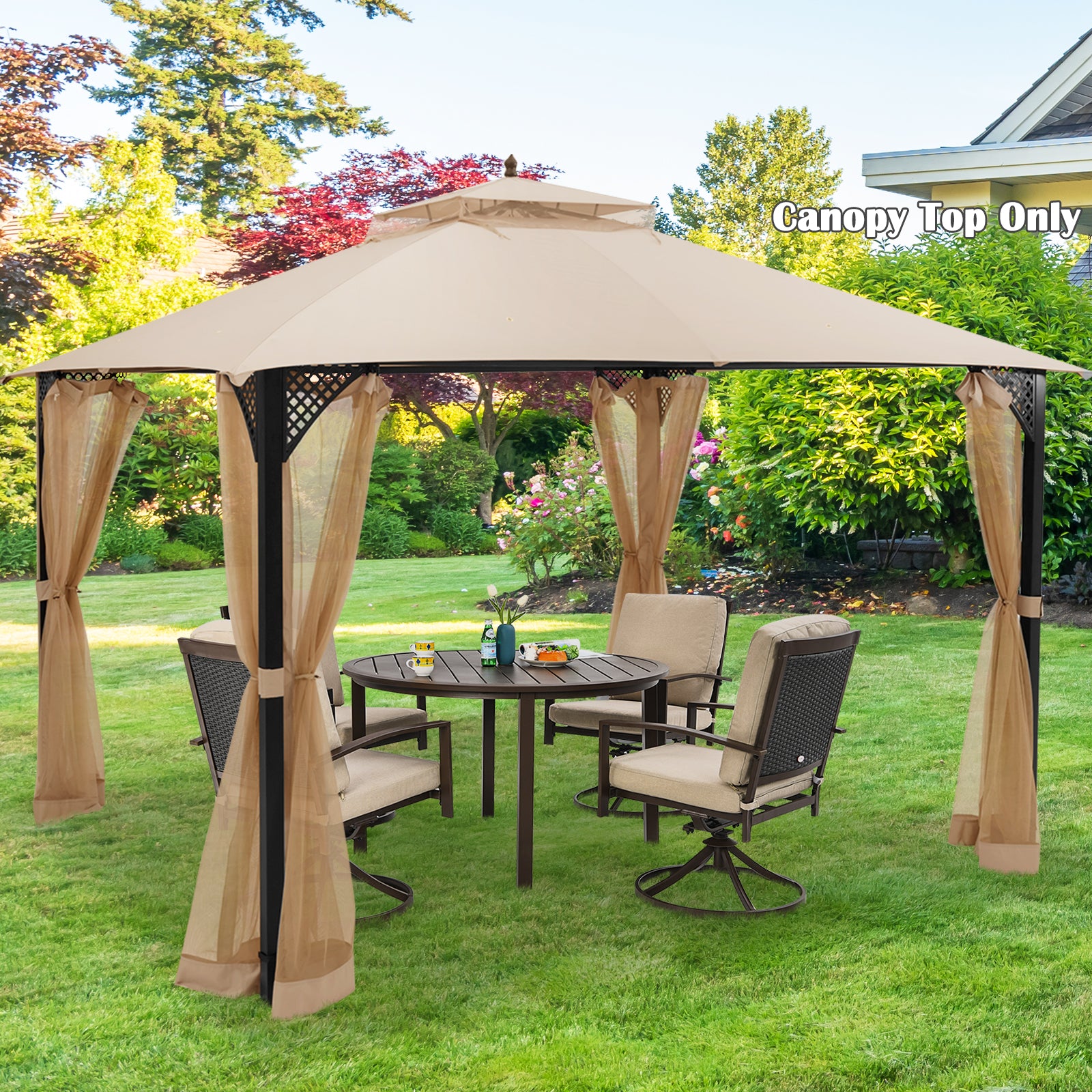 368 x 303CM Gazebo Replacement Top with Air Vent and Drainage Holes-Beige
