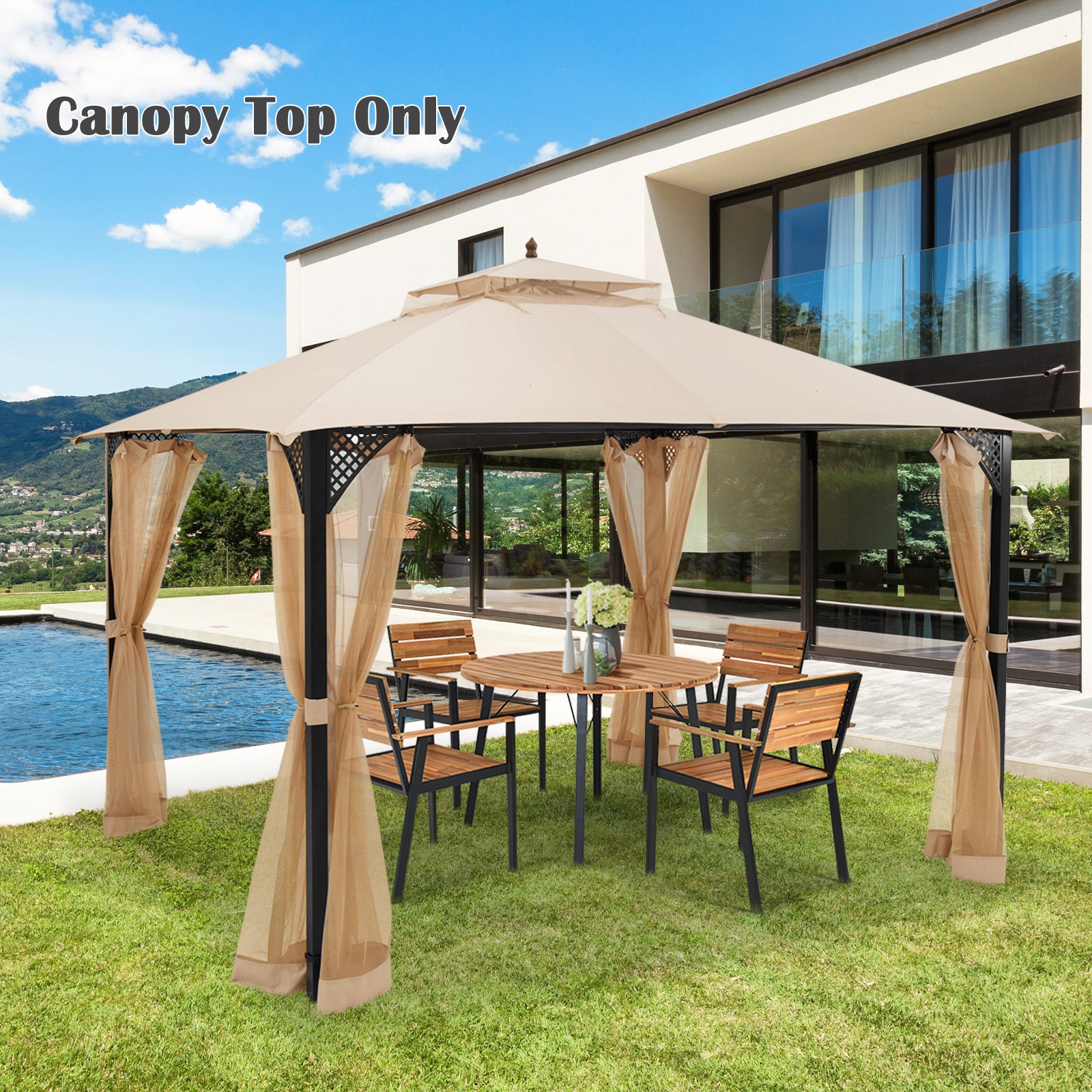 368 x 303CM Gazebo Replacement Top with Air Vent and Drainage Holes-Beige