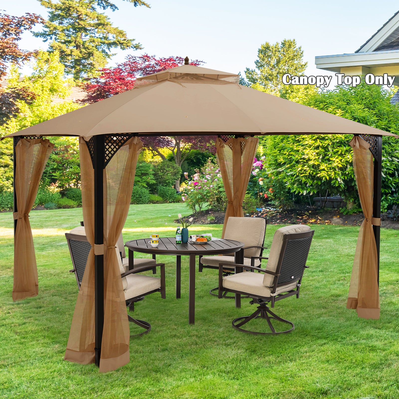 368 x 303CM Gazebo Replacement Top with Air Vent and Drainage Holes-Brown