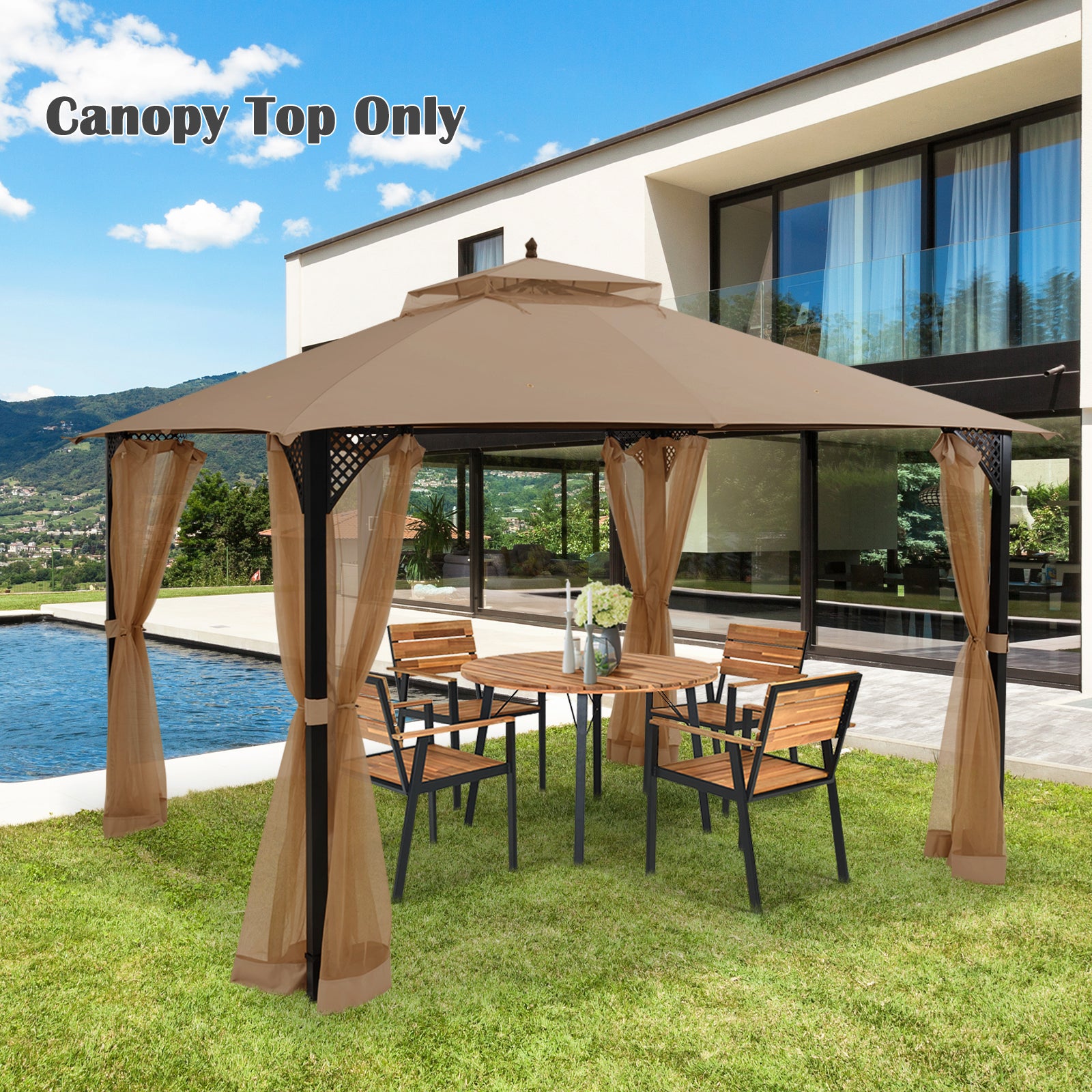 368 x 303CM Gazebo Replacement Top with Air Vent and Drainage Holes-Brown