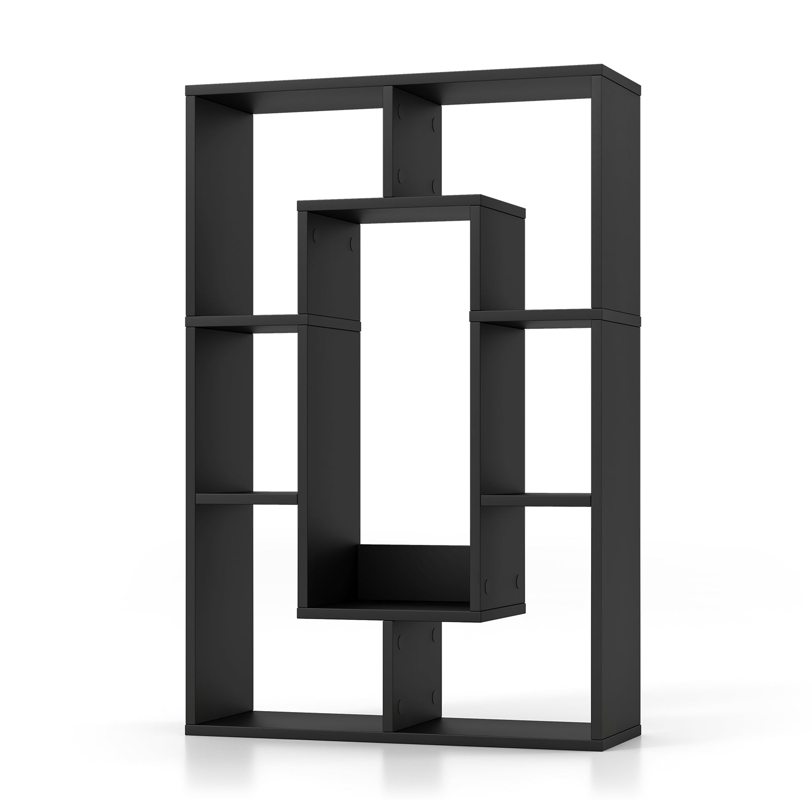 7-Cube Geometric Bookshelf Open Bookcase with Anti-Toppling Device-Black