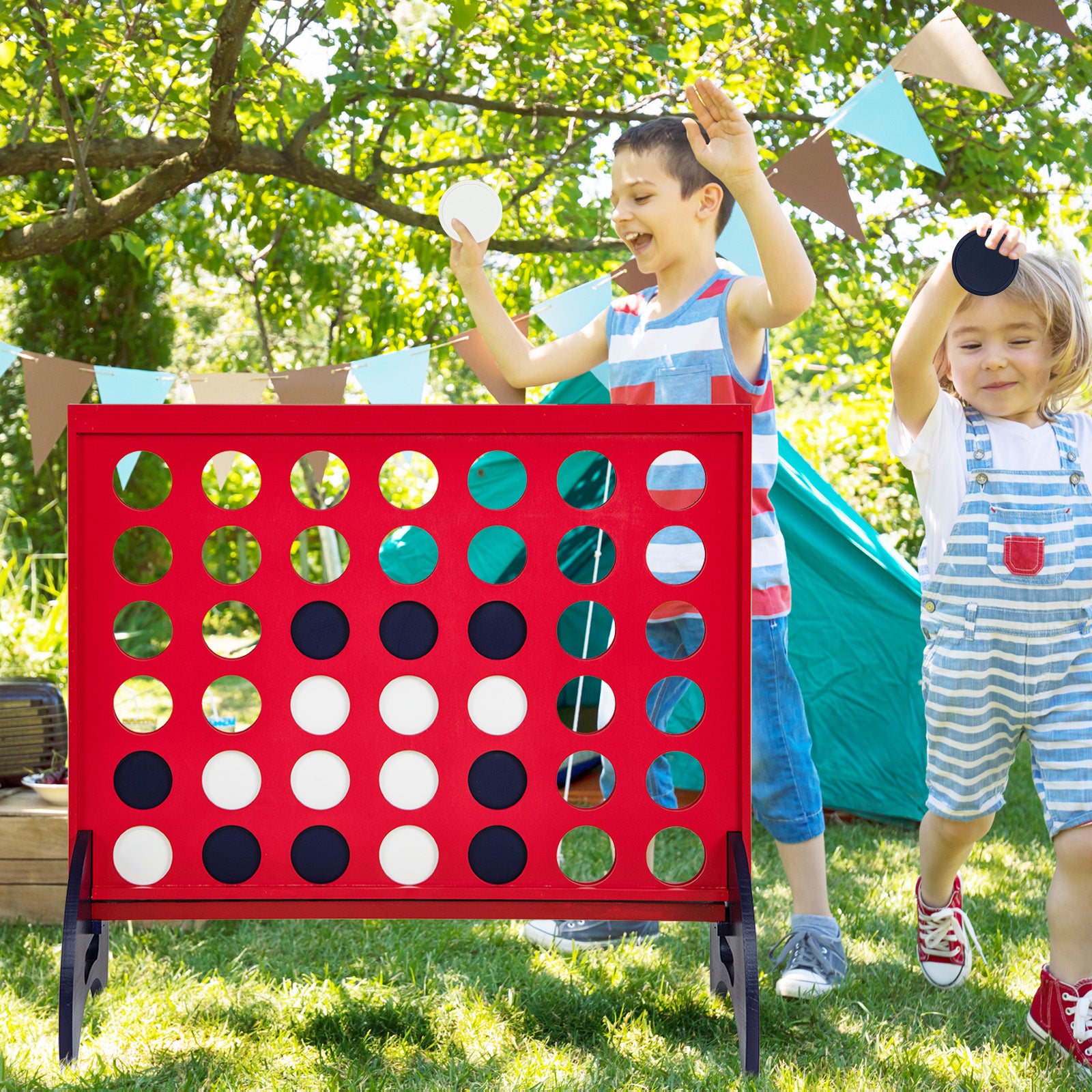 Giant 4-to-Score Game Set with Carrying Bag and 42 Pieces Jumbo Rings-Red