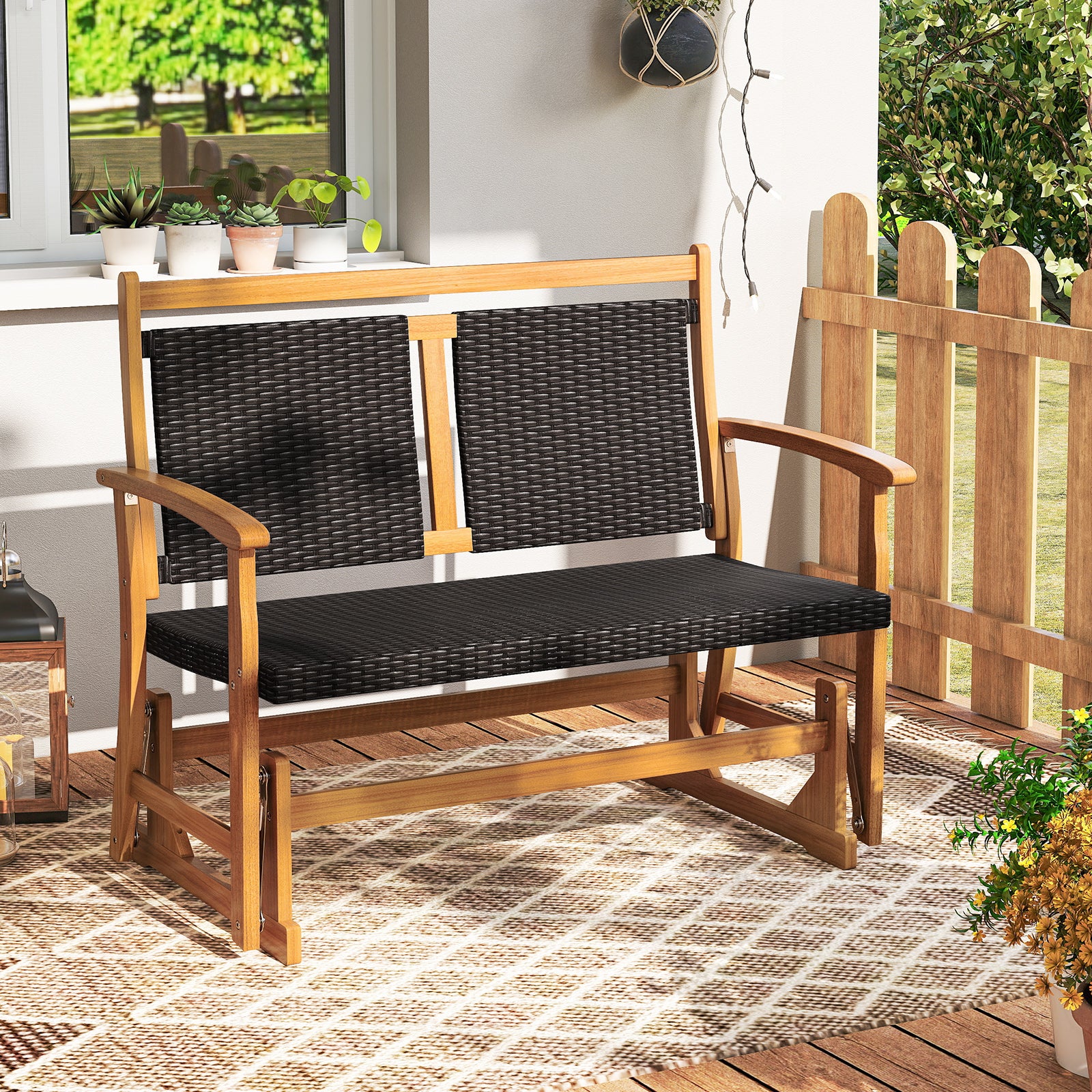 Patio Rattan Glider Bench Swing Gliding Rocker for 2