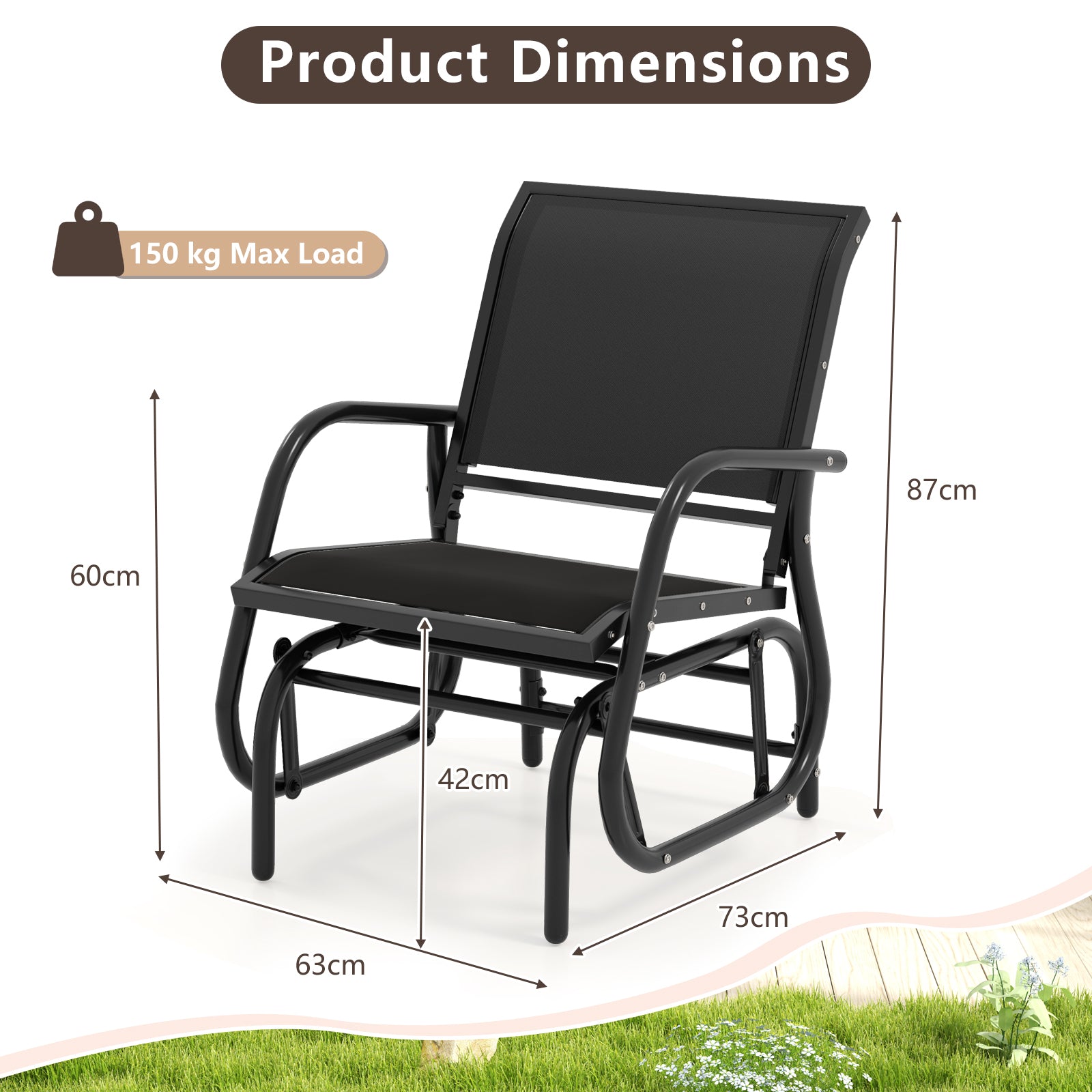 Glider Rocking Garden Chair-Black