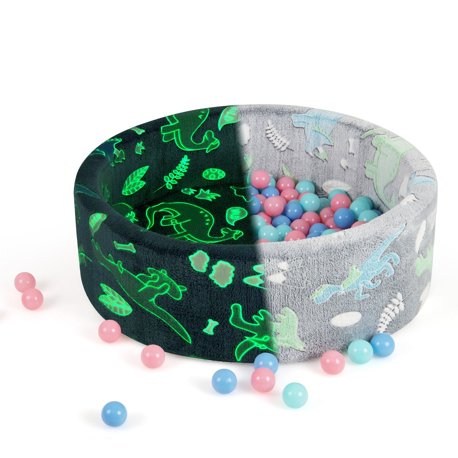Glow in the Dark Round Ball Pool with 200 Colorful Ocean Balls-Grey