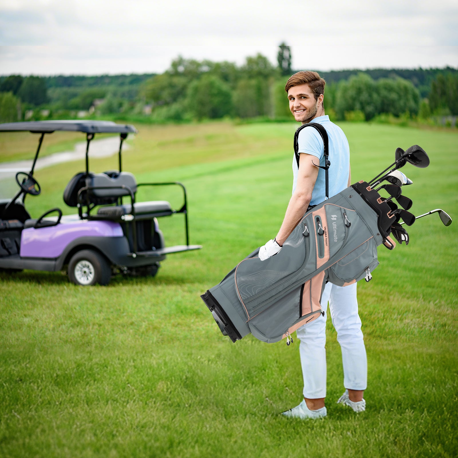 Golf Cart Bag Molded Lock Top Golf Bag with 14-Way Full Length Dividers-Pink