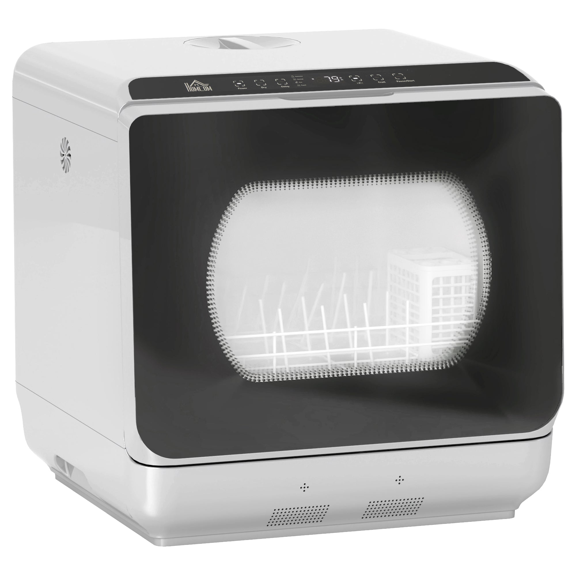 HOMCOM Table Top Dishwasher with Built-in 6L Water Tank, Mini Countertop Dishwasher with 6 Programs, 4 Place Settings, Silver Tone