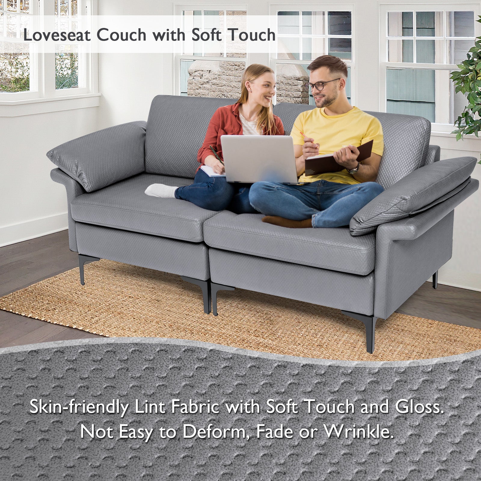 L-Shaped 2-Seater Upholstered Sectional Couch-Grey