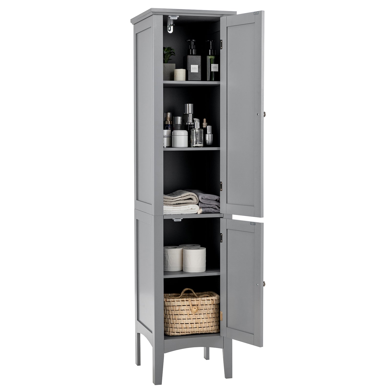 2-Door 160cm High Freestanding Bathroom Cabinet with 5-Tier Shelves-Grey