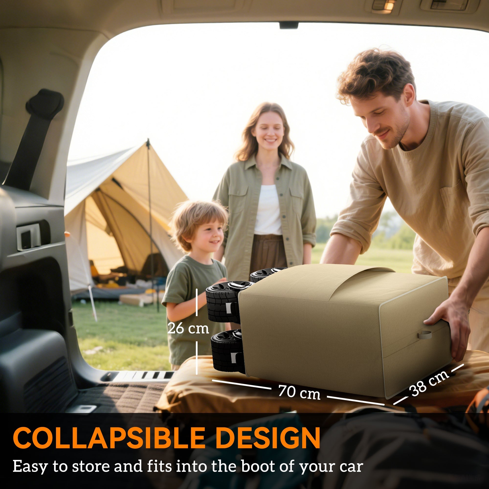 Outsunny Folding Garden Trolley, Outdoor Wagon Cart with Carry Bag, for Beach, Camping, Festival, 120KG Capacity, Khaki