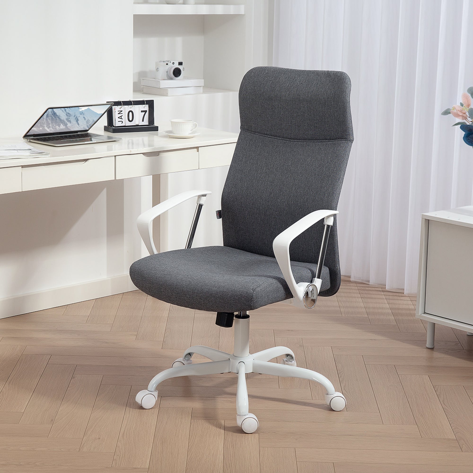 HOMCOM Fabric High Back Office Chair - Grey