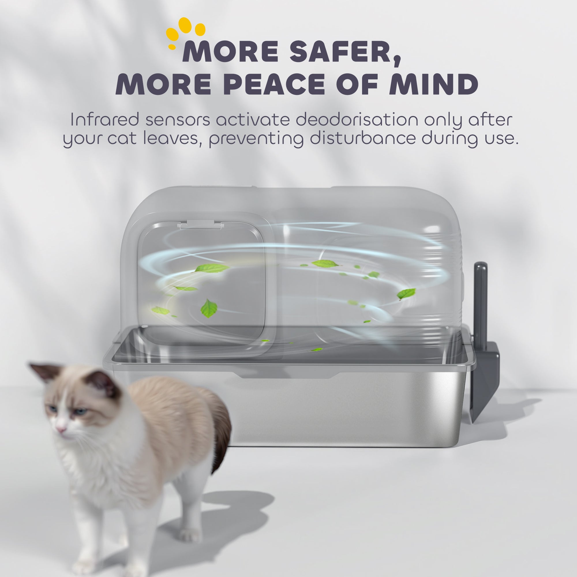 PawHut 65L Extra Large Stainless Steel Litter Tray with Plasma Deodoriser System, High Sided, Easy to Clean & Odour-Resistant