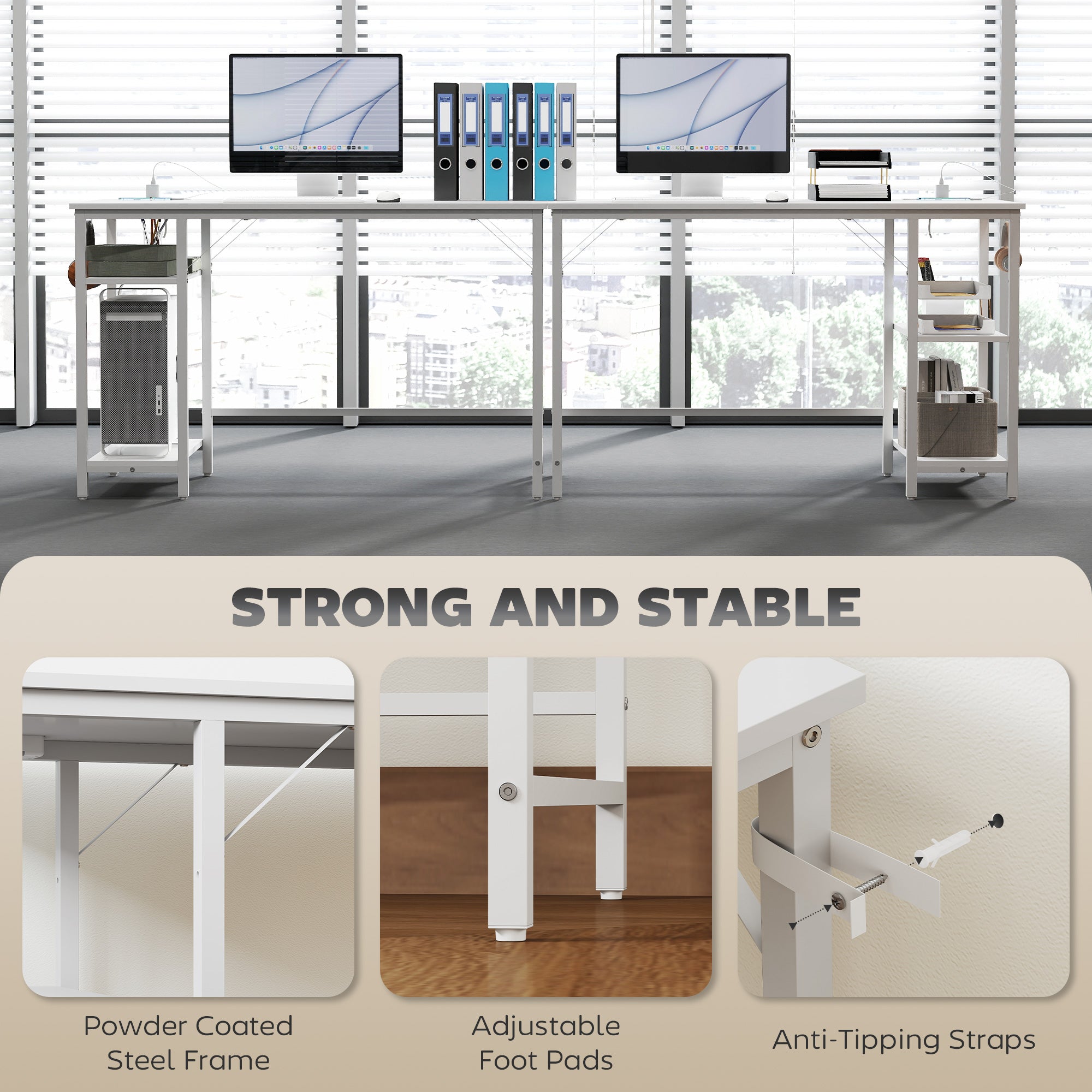 HOMCOM Computer Desk, with Power Sockets - White