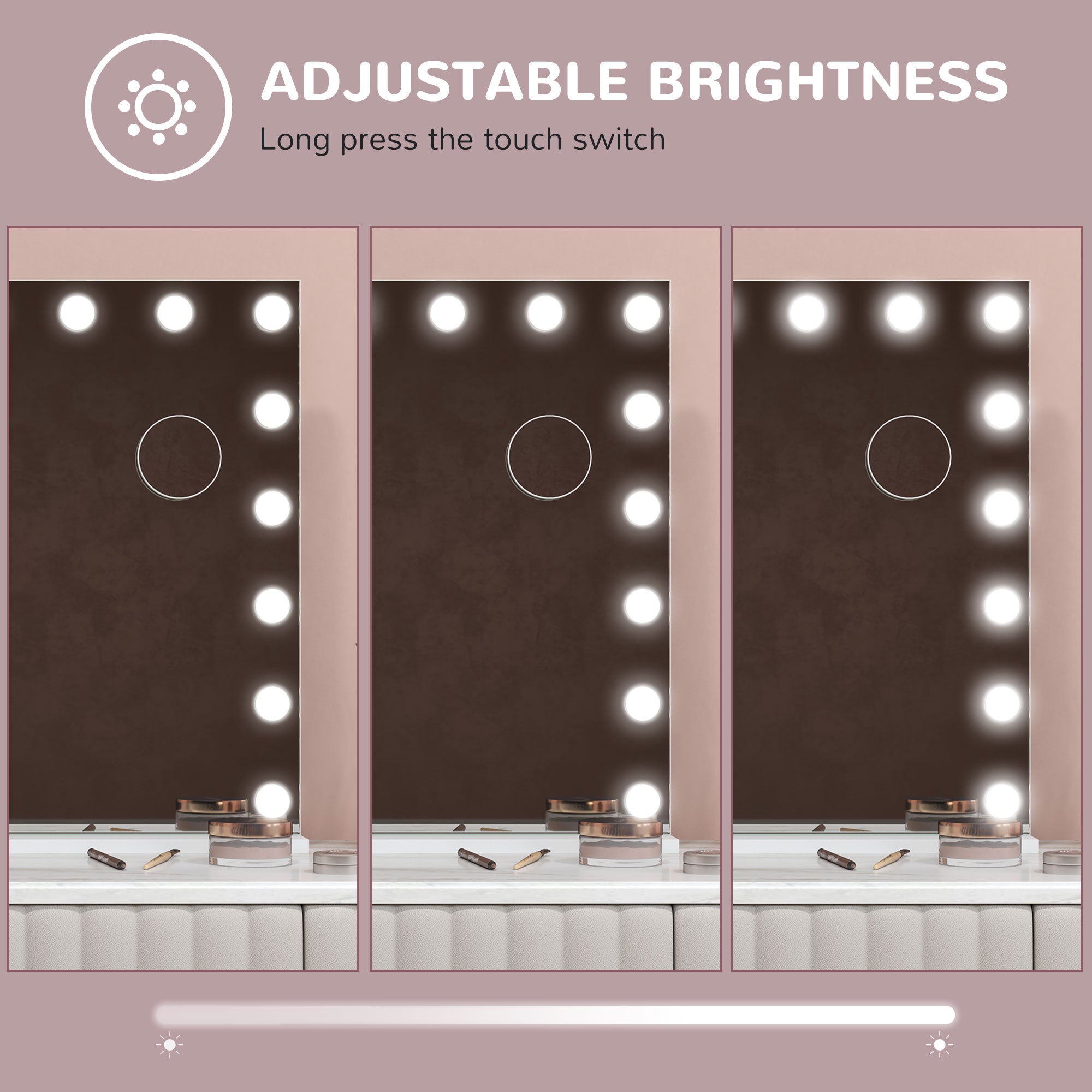 HOMCOM Hollywood Vanity Mirror with Lights, Large 80x62 cm Lighted Makeup Mirror with 3 Colour, 18 LED Bulbs, 10X Magnifying, USB Charging Port, Touch Screen, Tabletop or Wall Mounted Design, White