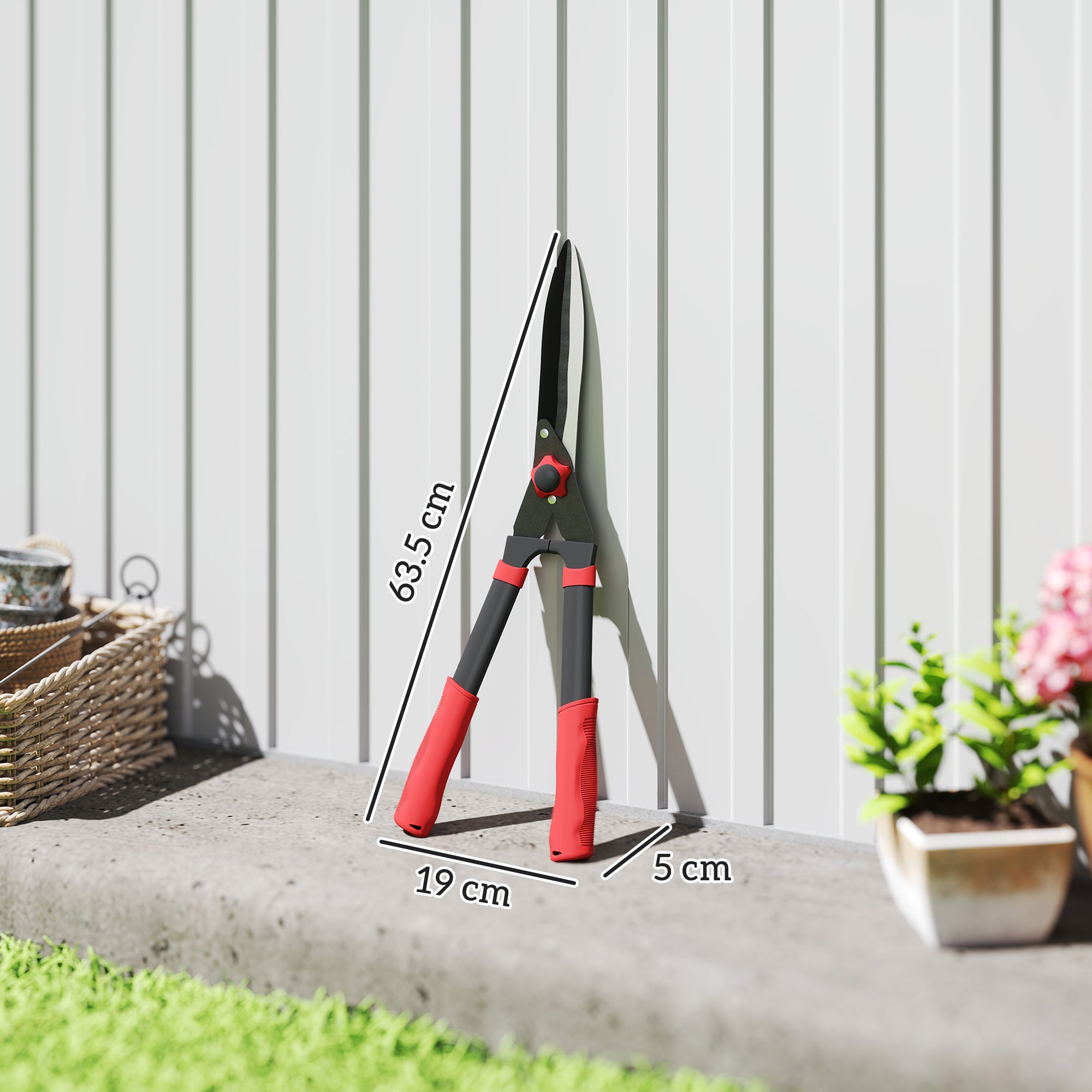 Outsunny Garden Shears, 63.5 cm Heavy Duty Hedge Shears with Razor-Sharp Blades, Comfort Grip and Tension Adjuster for Hedges, Shrubs and Bushes, Easy Cutting and Trimming