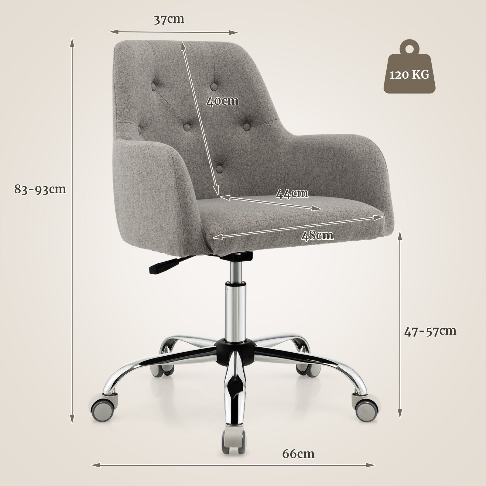 Height-adjustable Reception Chair with Rolling Casters for Office-Grey