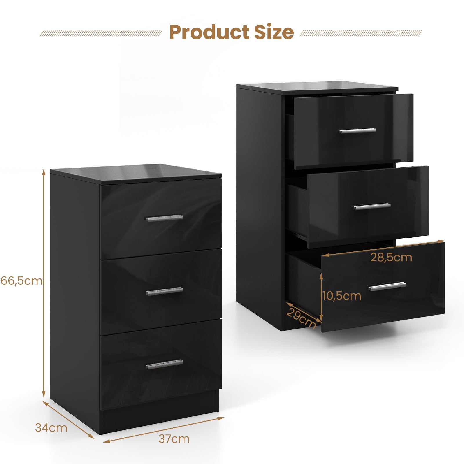 3-Drawer Wooden Dresser Cabinet with Anti-Toppling Device-Black
