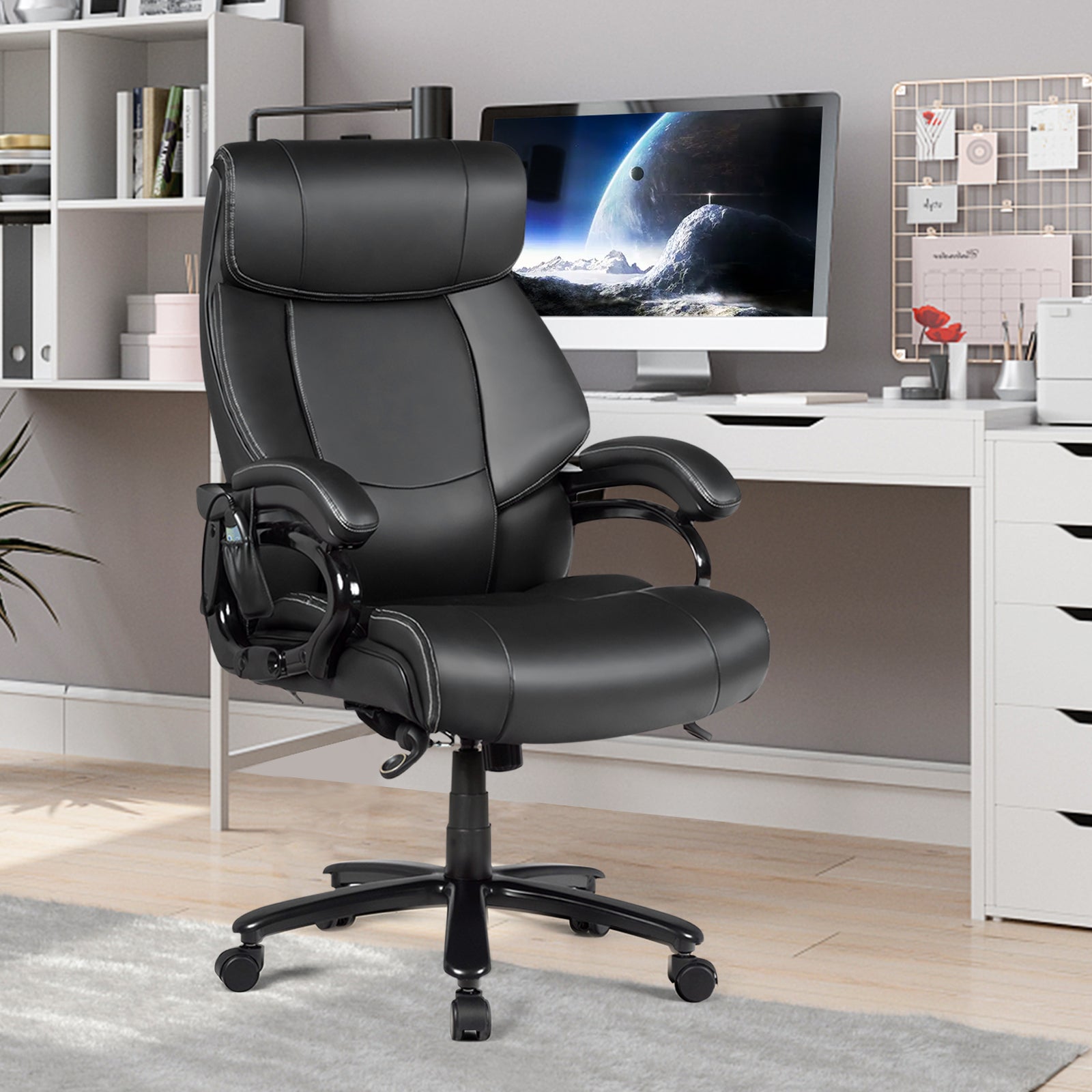 Ergonomic Office Chair with Padded Armrests and Adjustable Height-Black