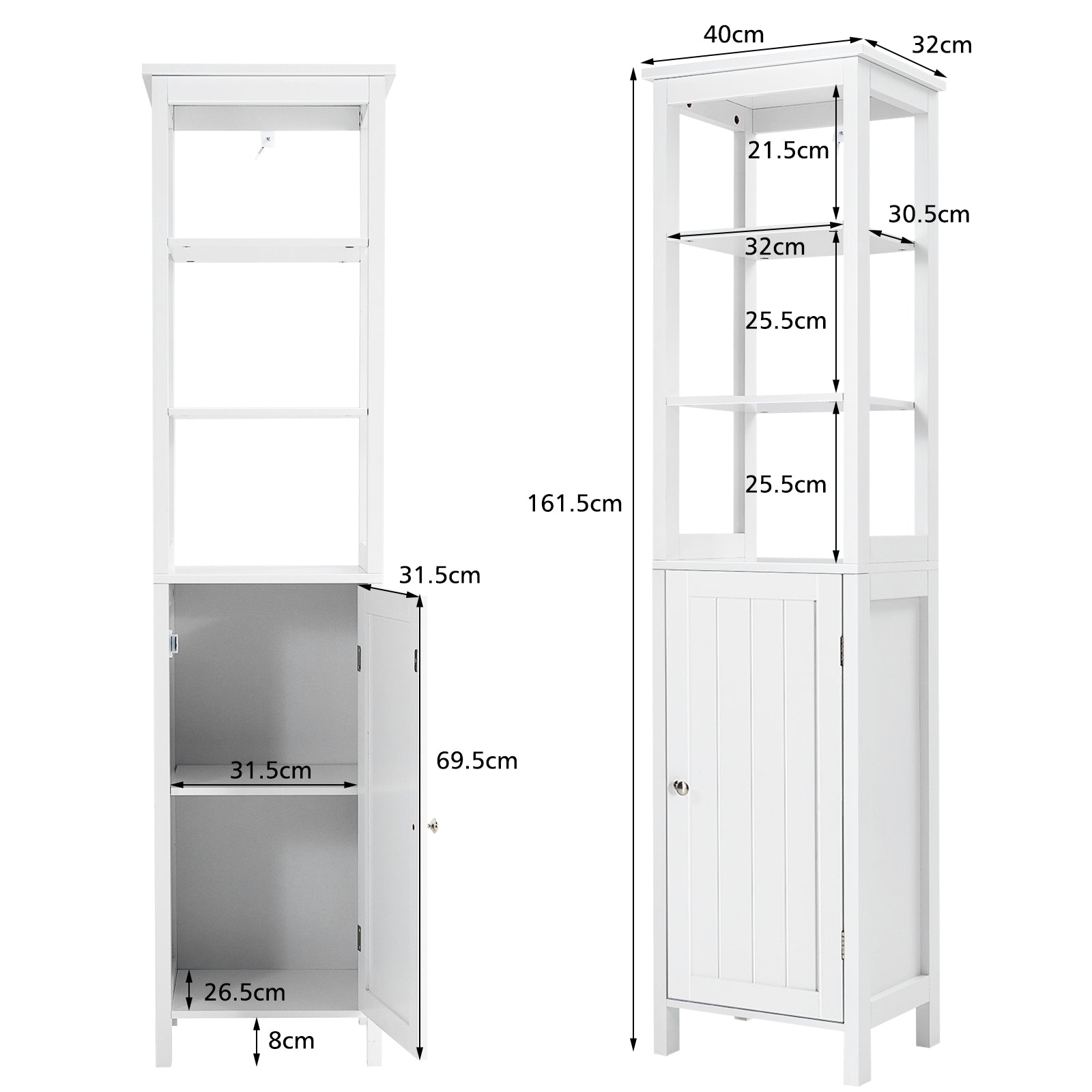 Freestanding Floor Cabinet with 3-Position Middle Panel and Anti-Toppling Mechanism-White
