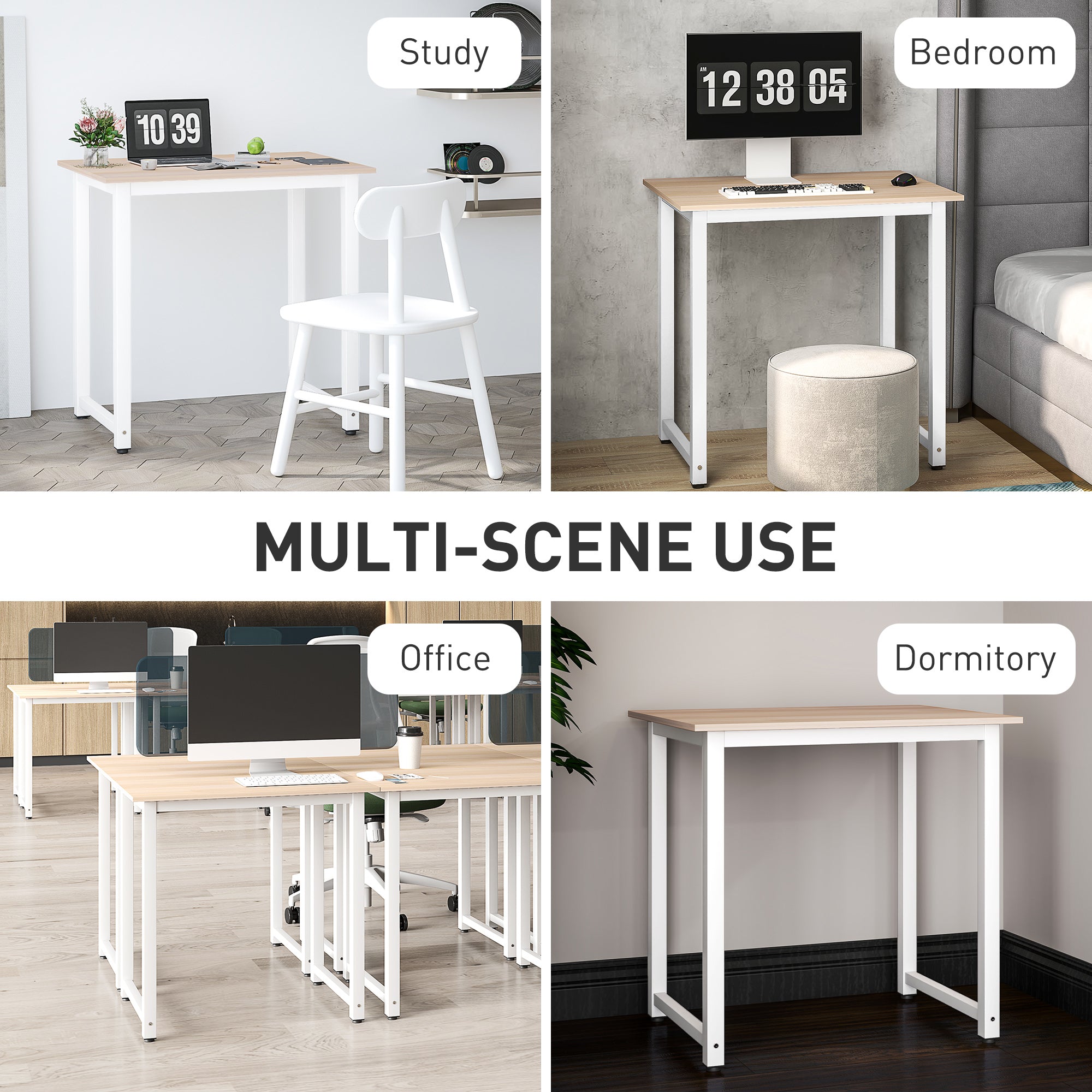 HOMCOM Computer Desk, Writing Table, 80 x 60 x 76cm Workstation for Home Office, Study with Metal Frame, Simple Assembly, White