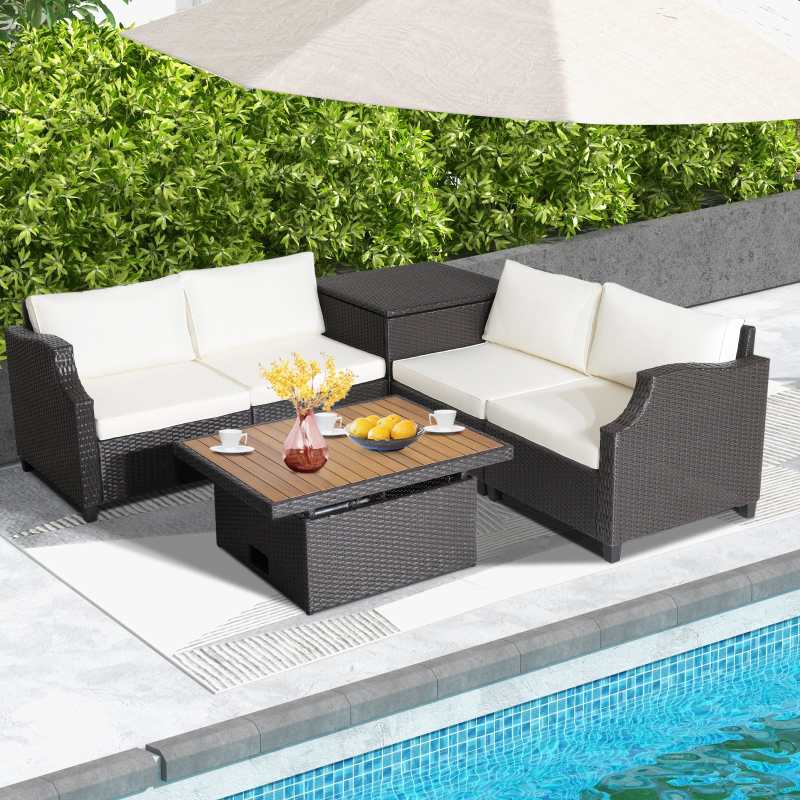 7 Pieces Patio Outdoor Hand-Woven PE Wicker Furniture Set-Off White