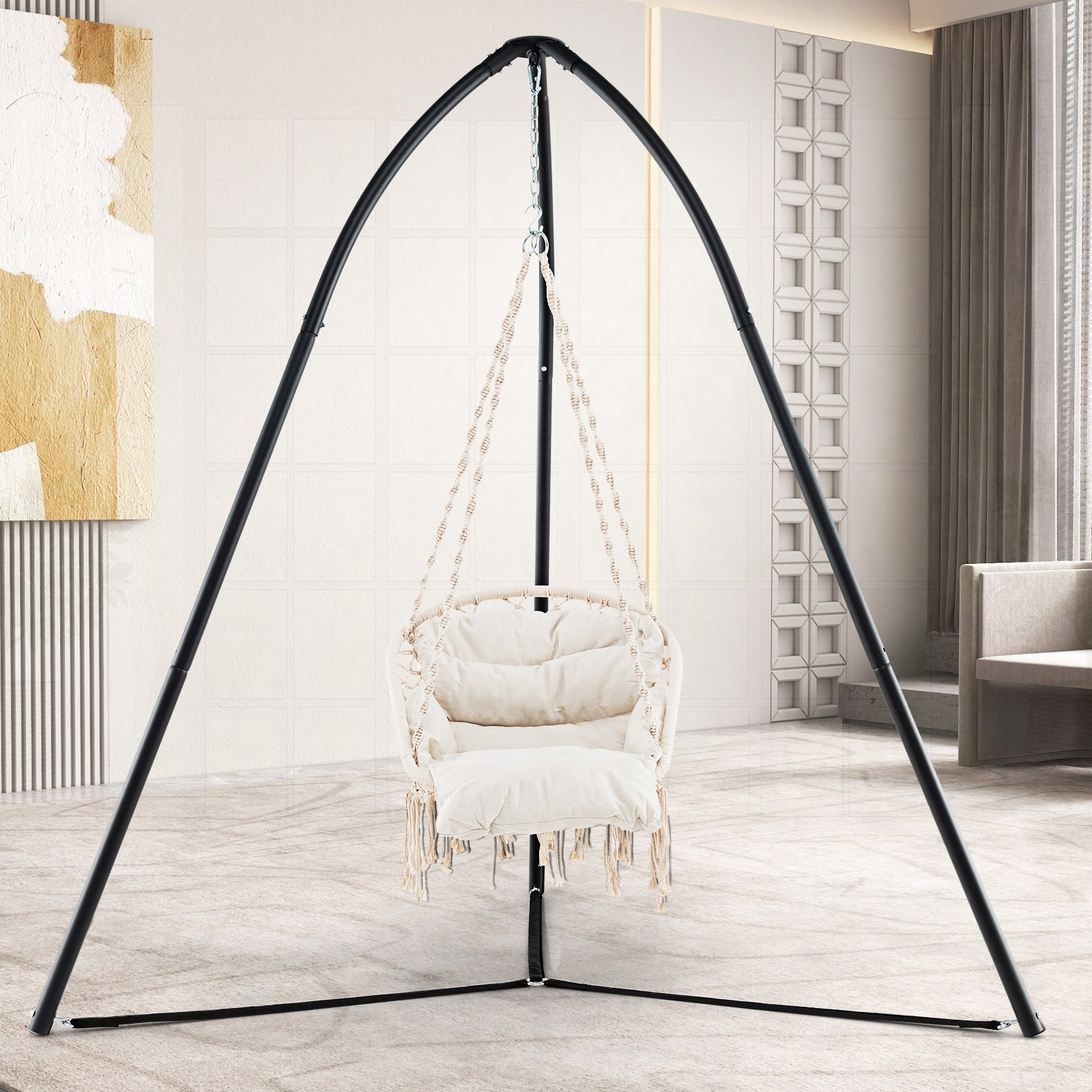 Hanging Chair Stand with Hanging Chain for Lounger Saucer-Black