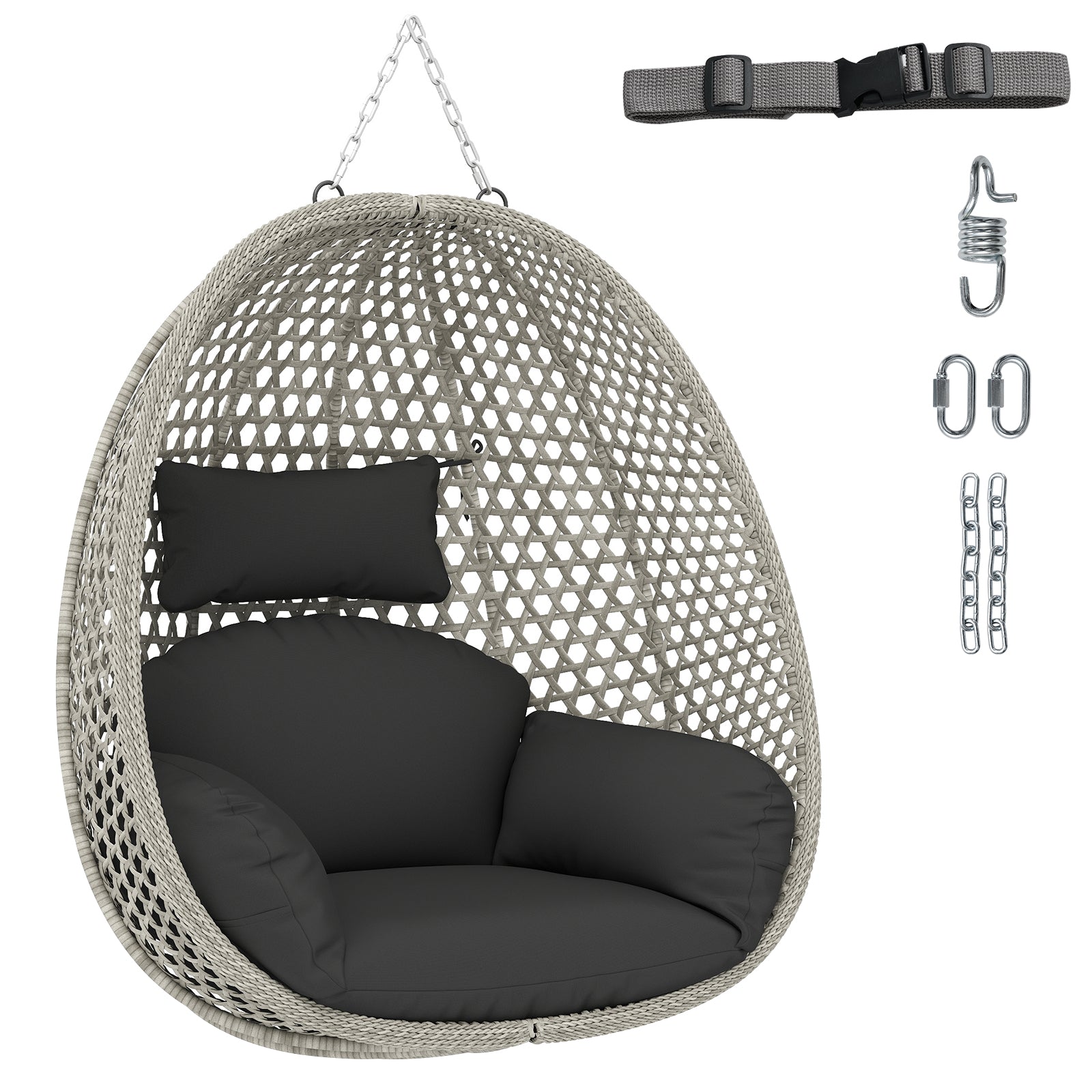 Patio PE Rattan Wicker Swing Basket Chair with Thick Cushion Without Stand