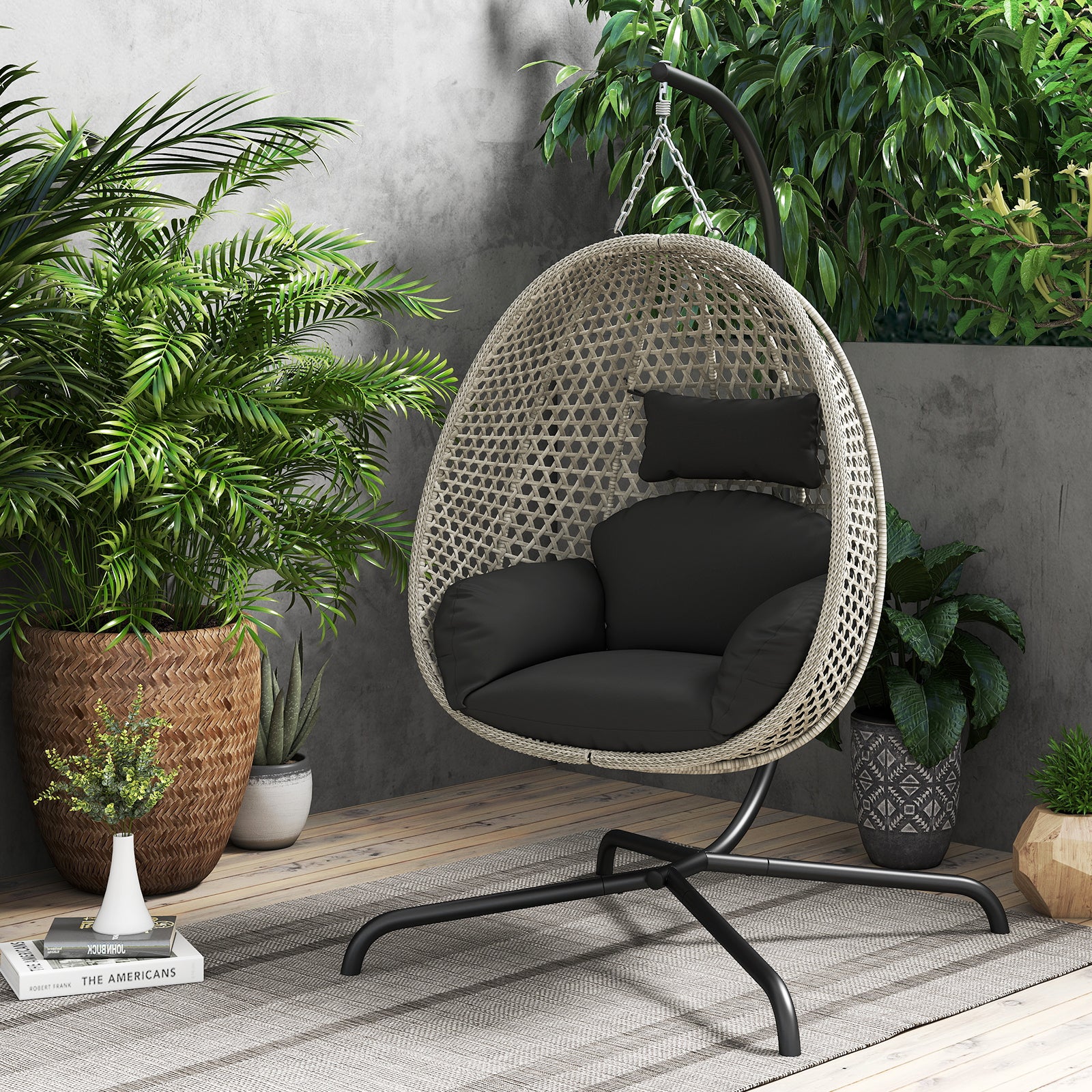 Hanging Egg Chair with Stand and Cushion
