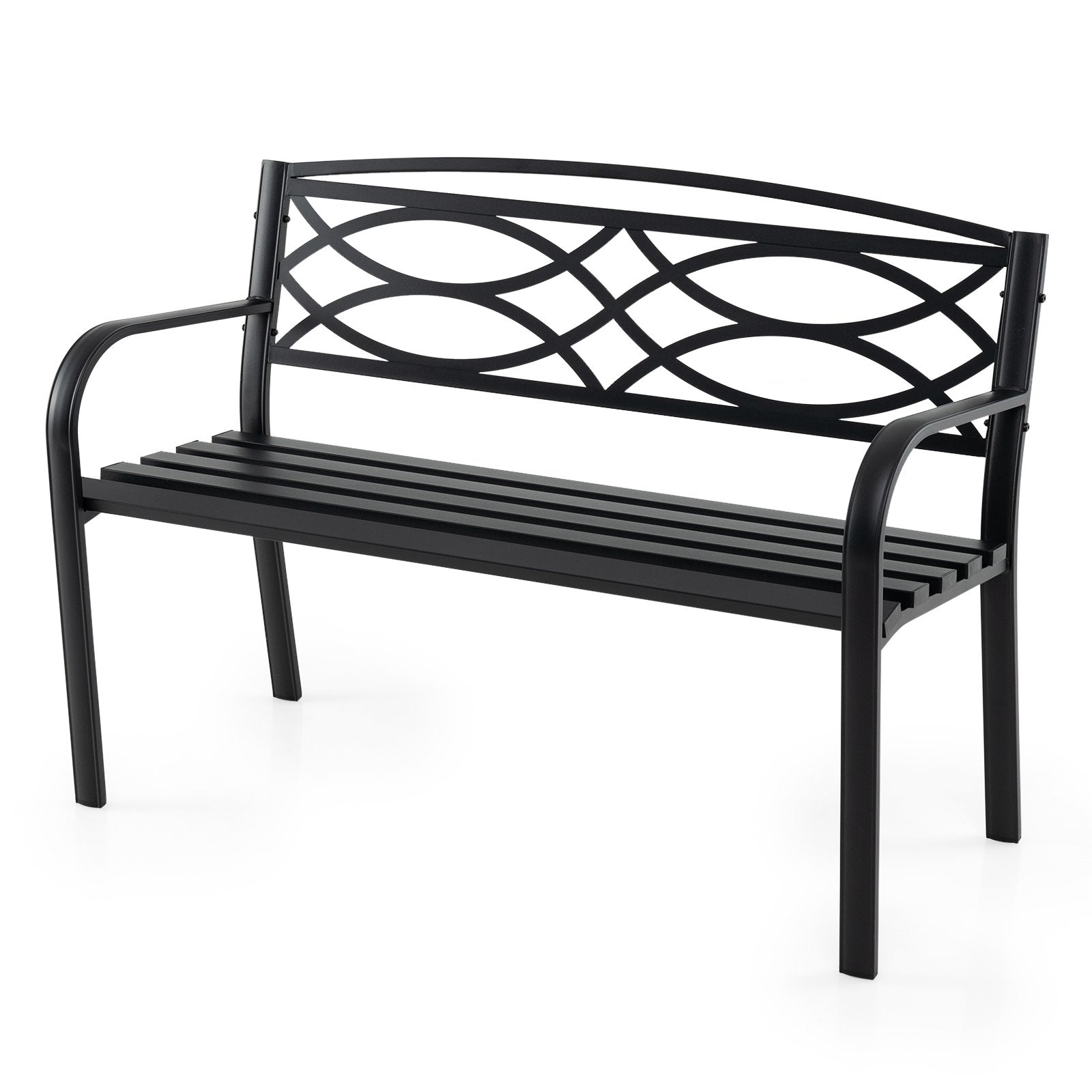 Garden Bench Heavy-Duty Metal Slatted Loveseat for 2 People-Black