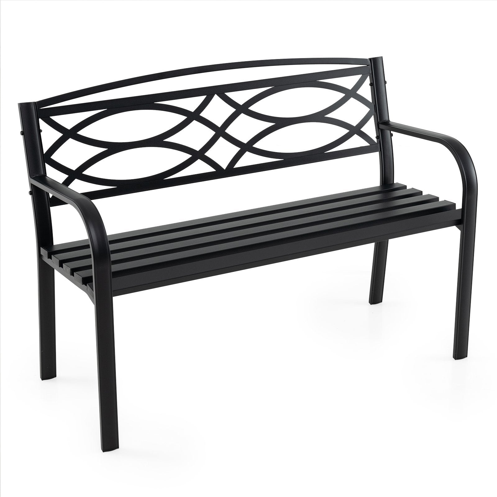 Garden Bench Heavy-Duty Metal Slatted Loveseat for 2 People-Black