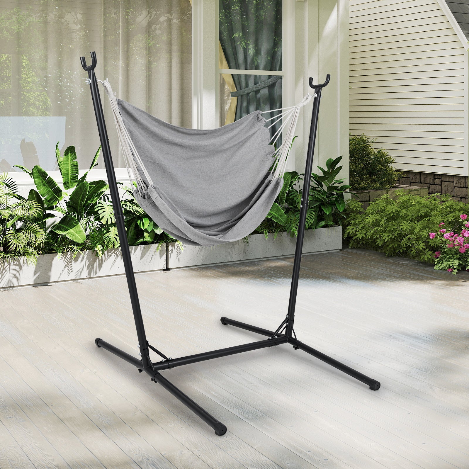 Heavy Duty and Height Adjustable Hammock Chair Side Pocket-Light Grey