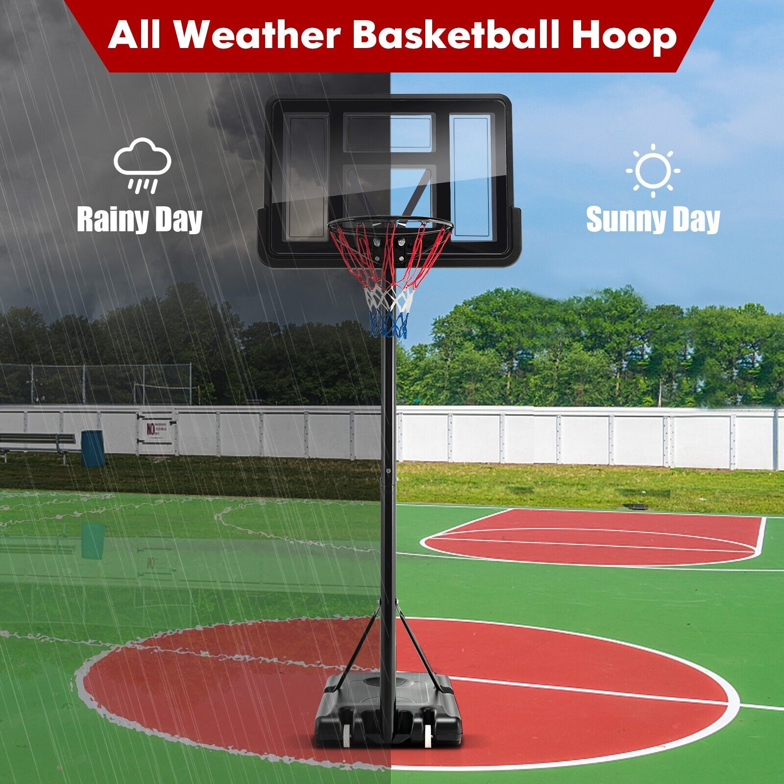 135-305cm Adjustable Basketball Hoop System with 2 Nets