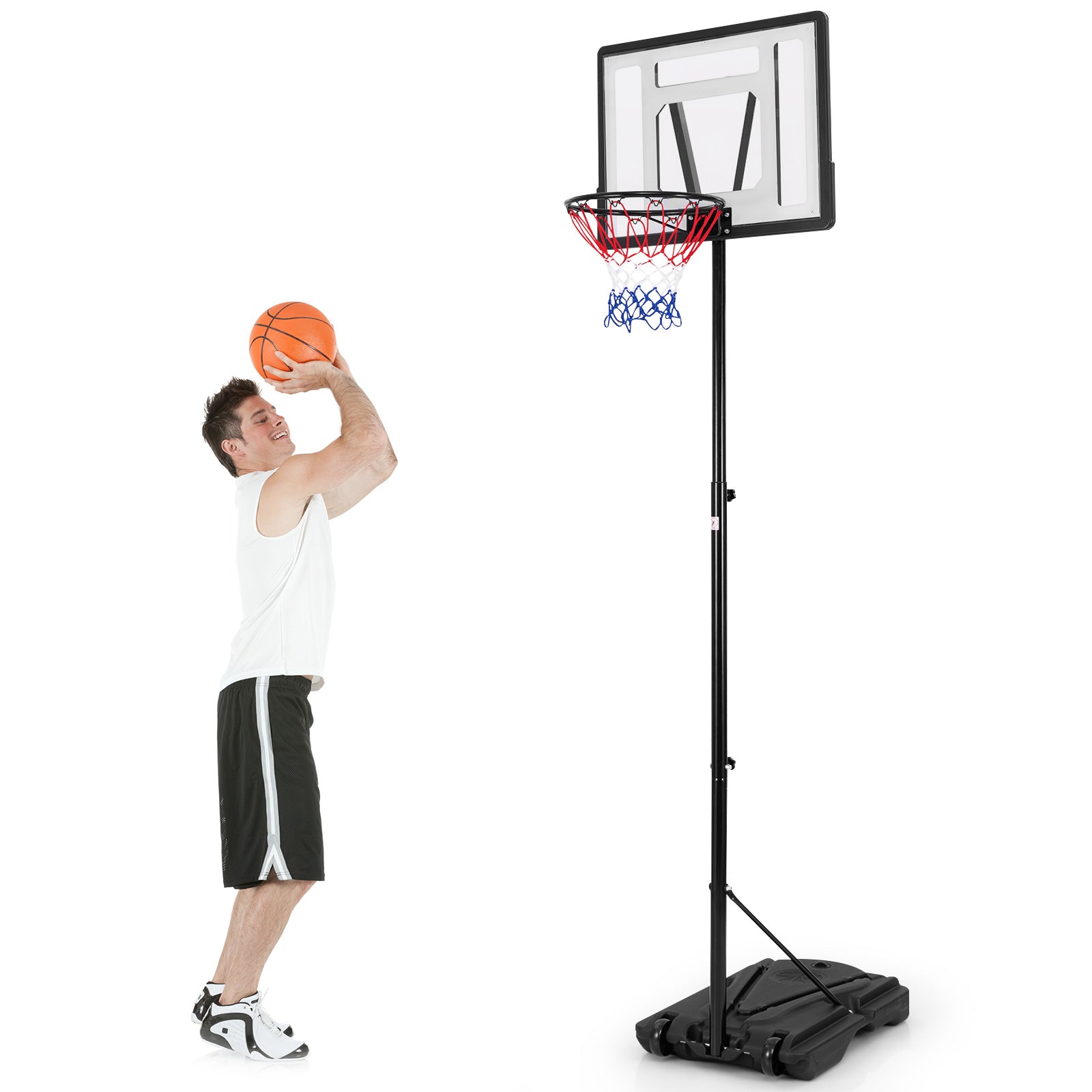 Height-Adjustable Basketball Hoop with Built-In Wheels and Fillable Base
