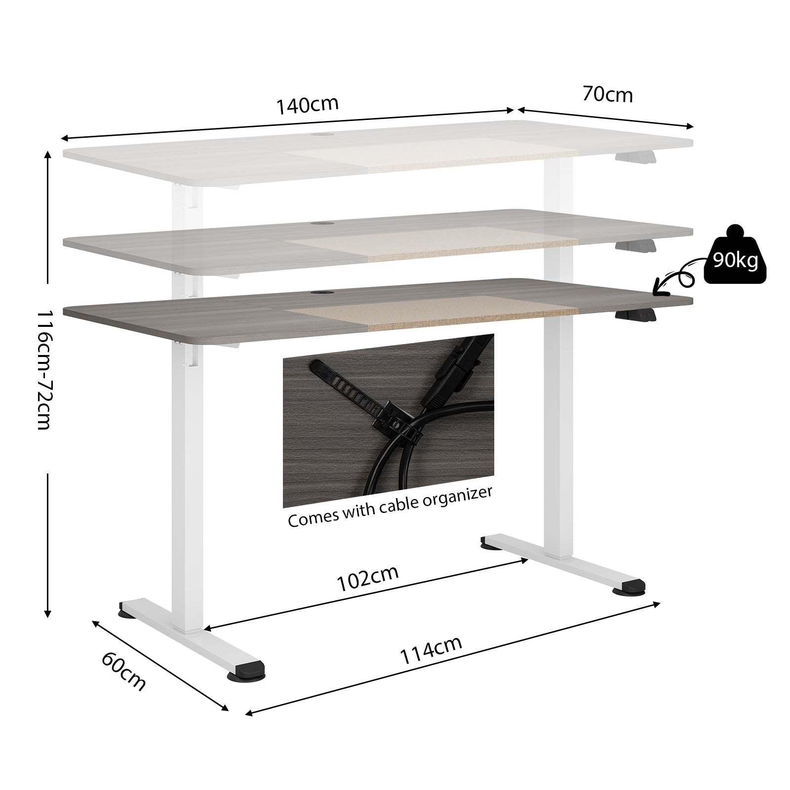 Height Adjustable Home Office Computer Desk with Headphone Hook-Grey