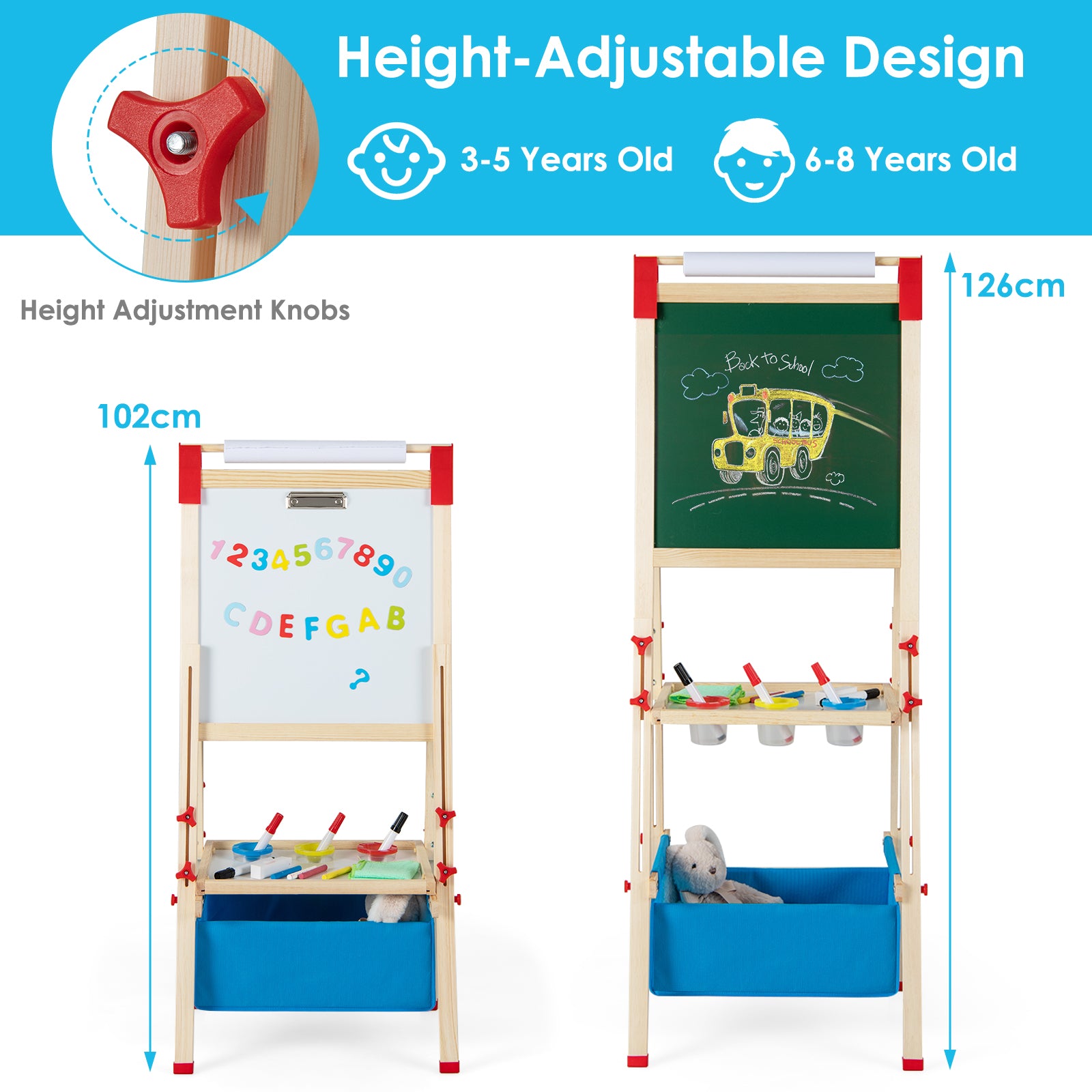 Adjustable Double Sided Kids Wooden Art Easel