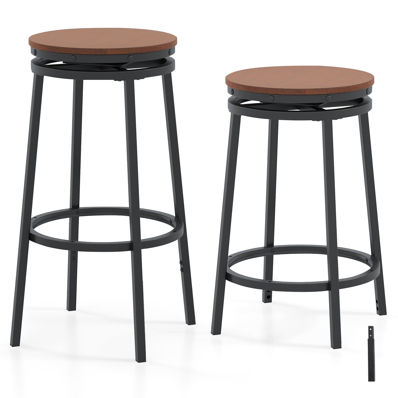 360¬∞ Swivel Bar Stools Set of 2 Height Adjustable Kitchen Stools for Kitchen Island-Brown