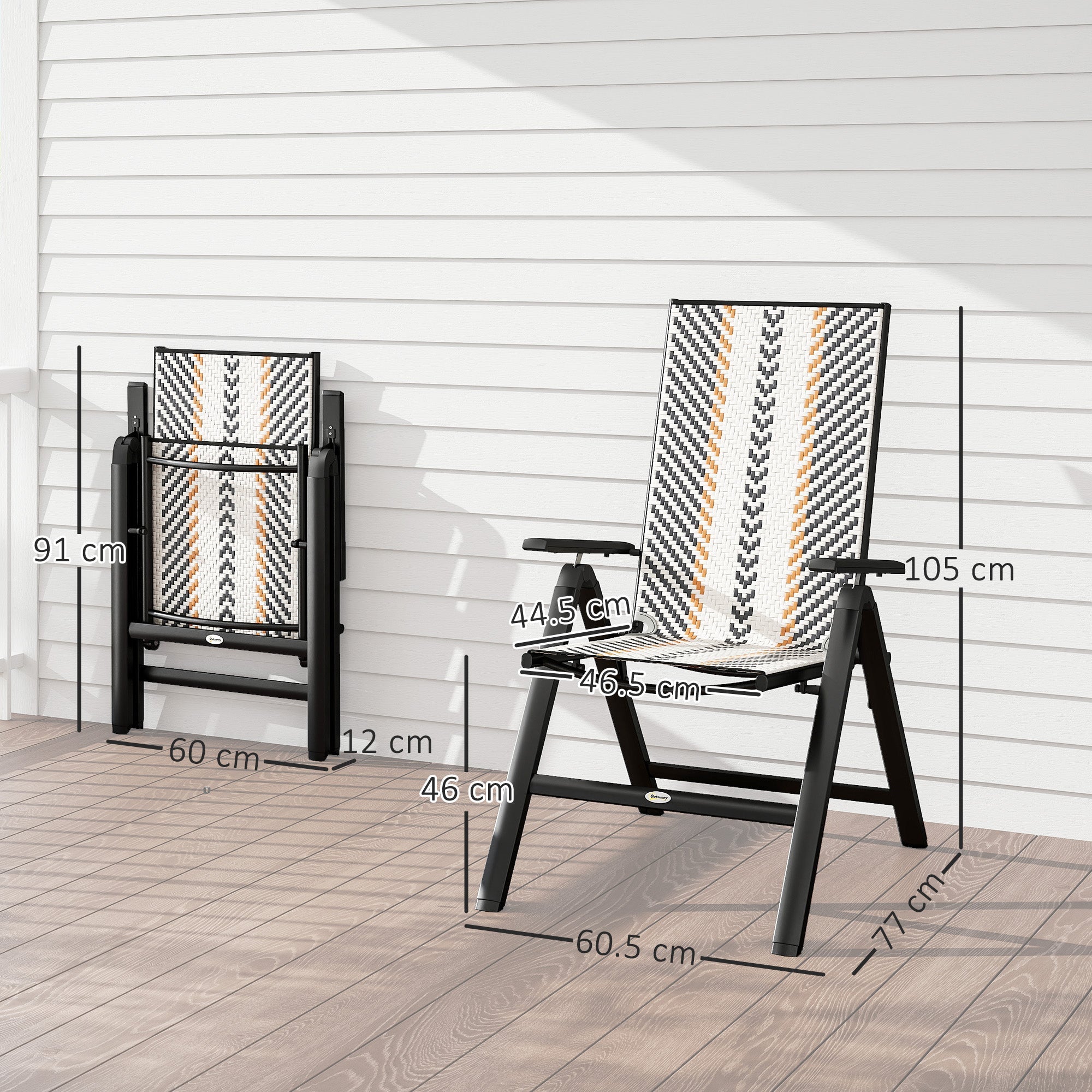 Outsunny Set of Two Rattan Reclining Garden Chairs - Multicolour