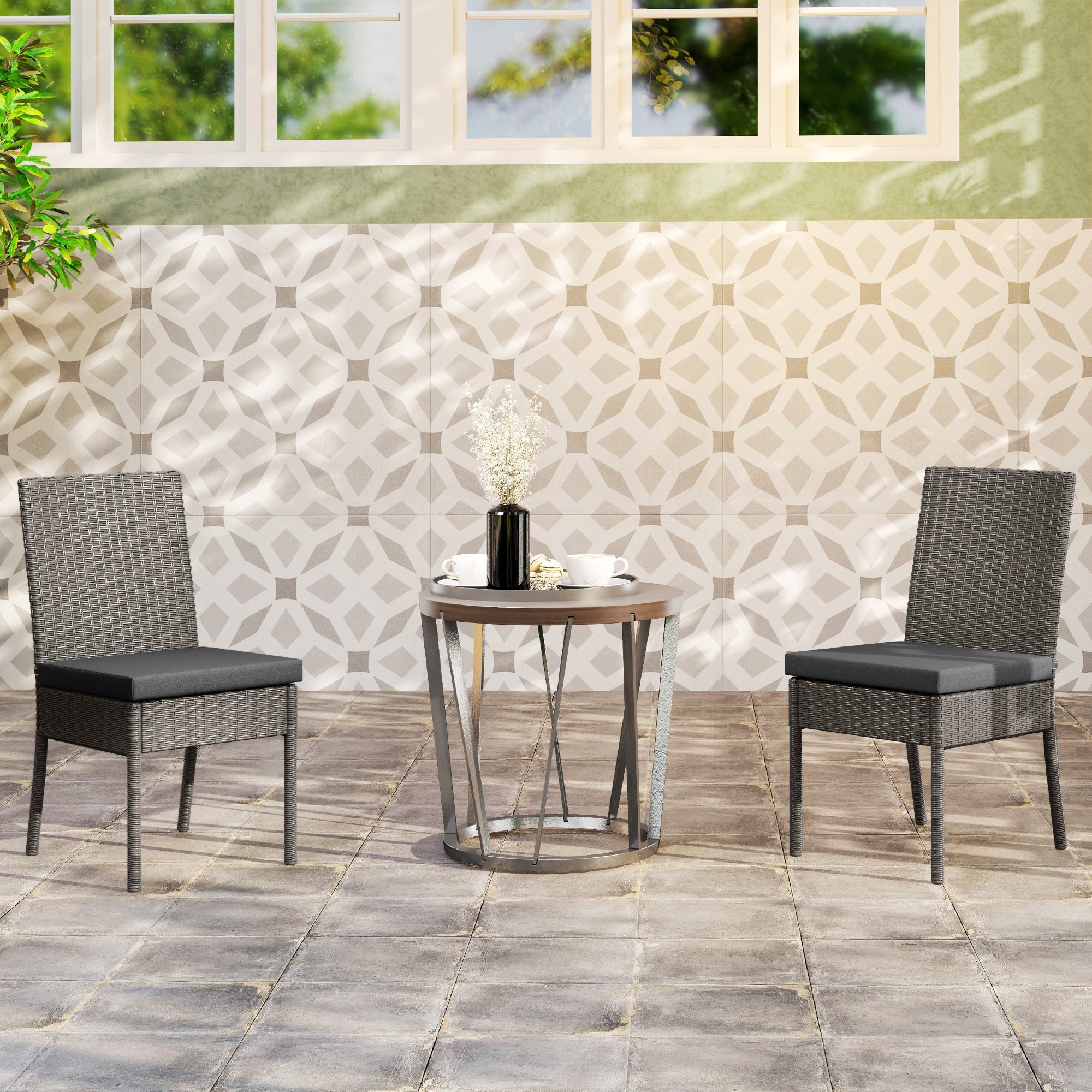 Outsunny Set of Two Armless Rattan Garden Chairs - Dark Grey