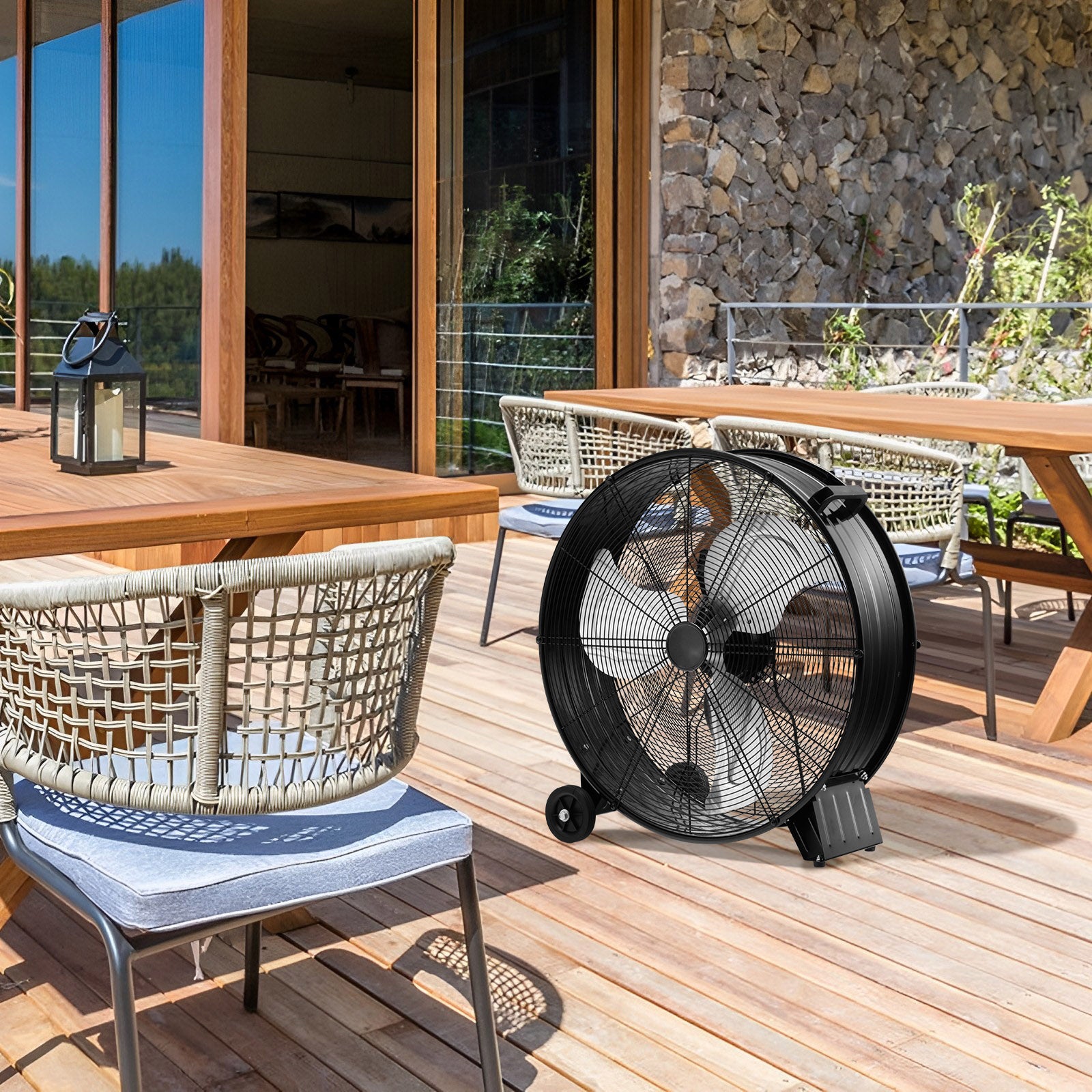 24 Inch High-Velocity Industrial Floor Fan with Wheels and Handle-Black