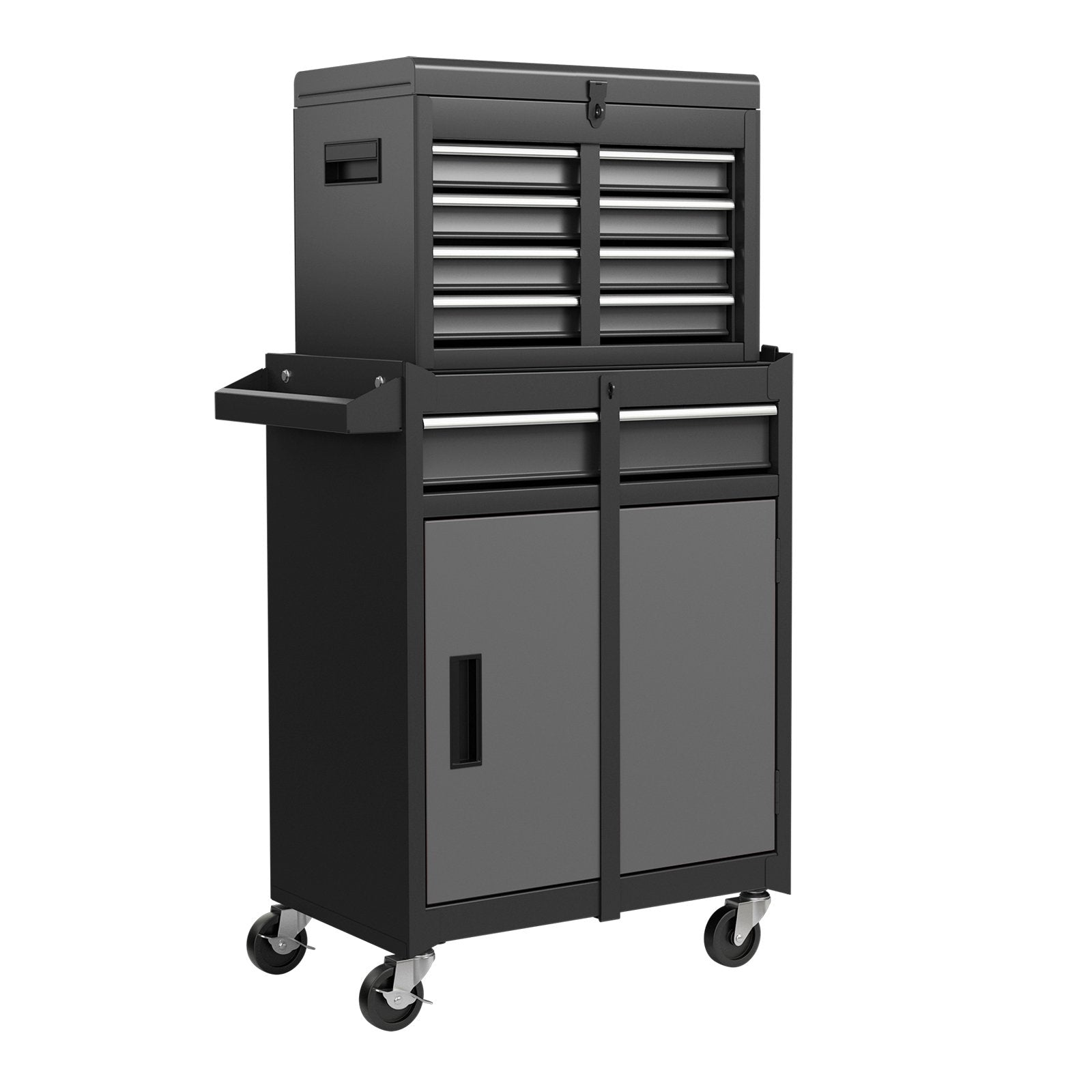 High Capacity Tool Storage Cabinet with Lockable Wheels-Black &amp; Grey