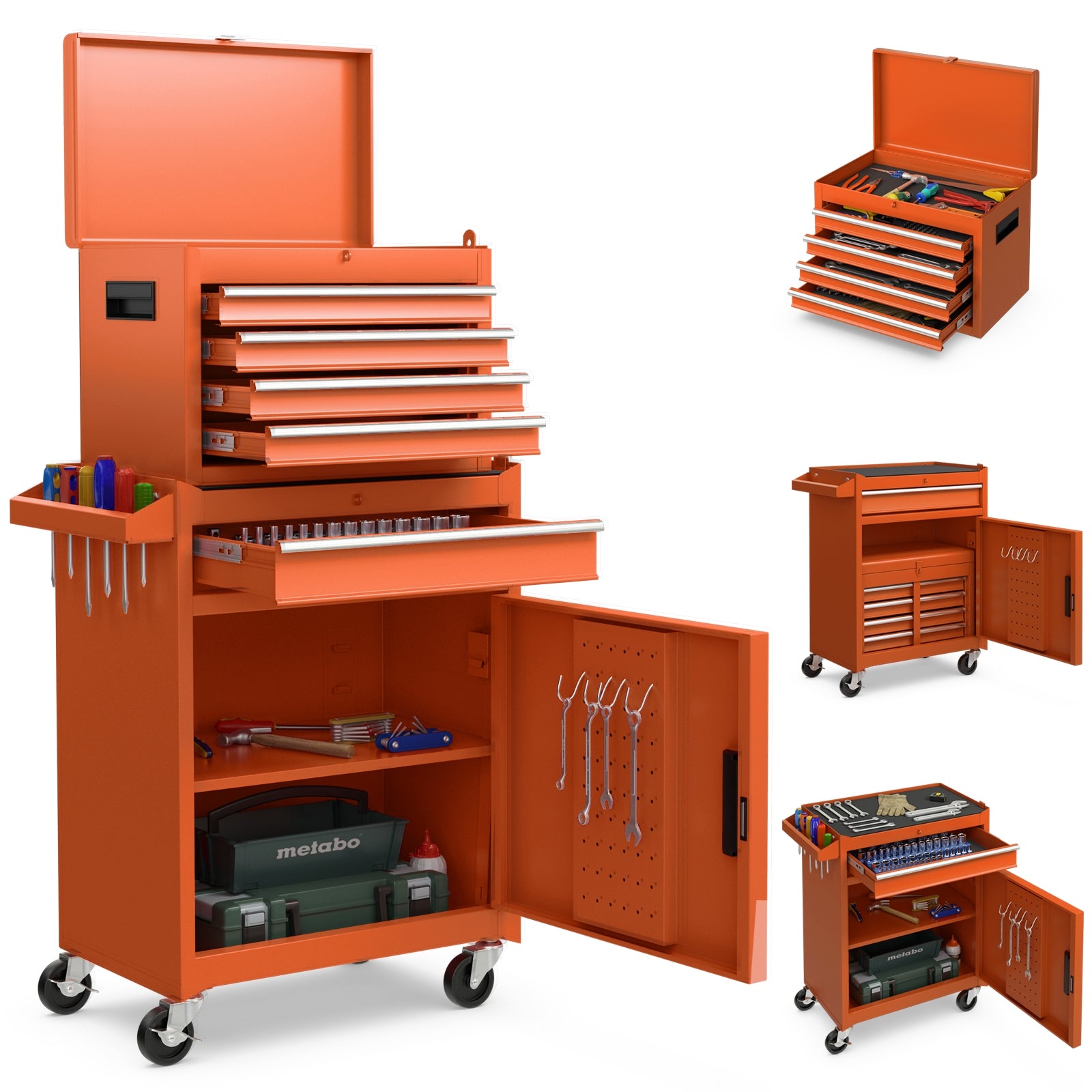 High Capacity Tool Storage Cabinet with Lockable Wheels-Orange